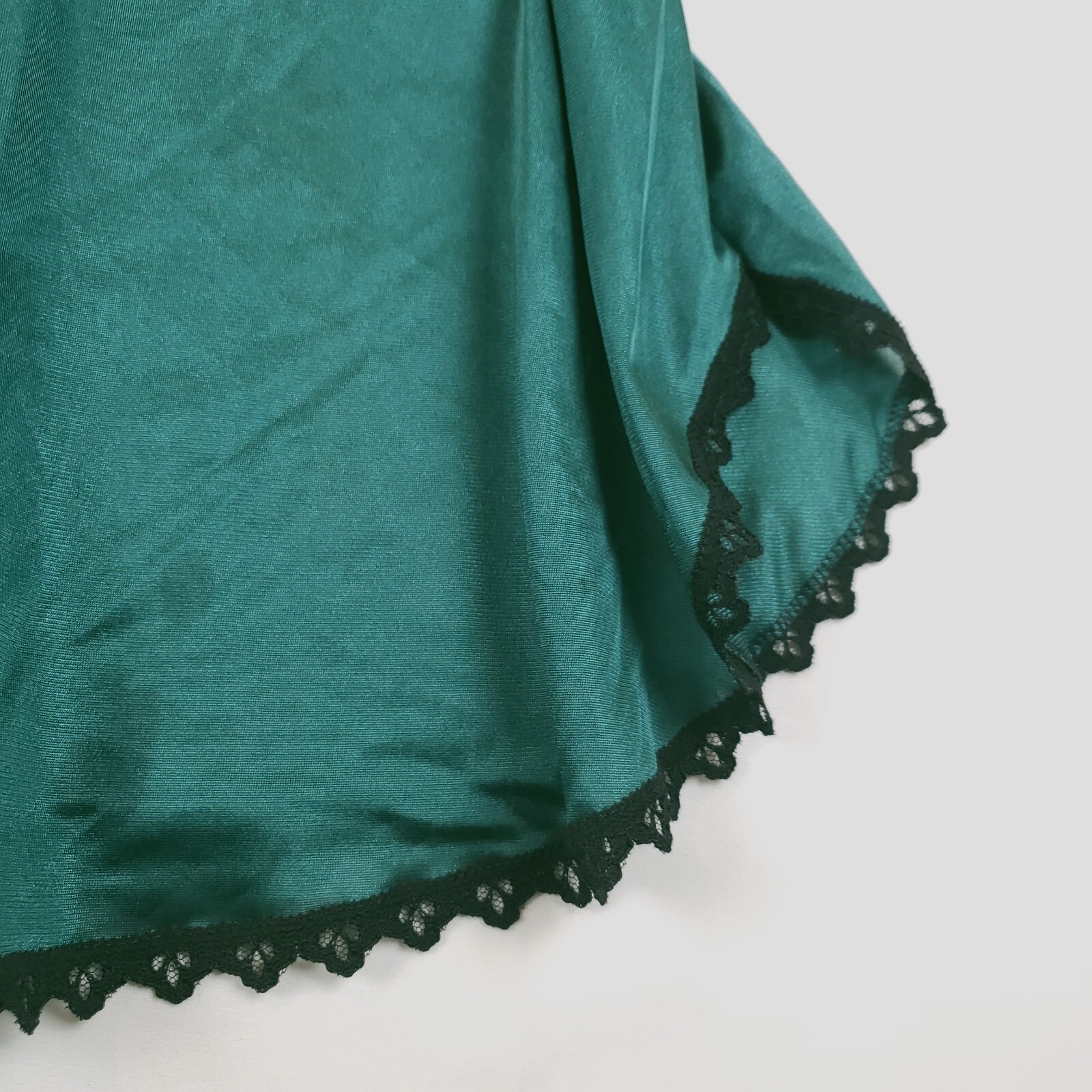 Vintage Nylon Slip Dress Womens XL Hunter Green Lace Trim Unbranded No Tag