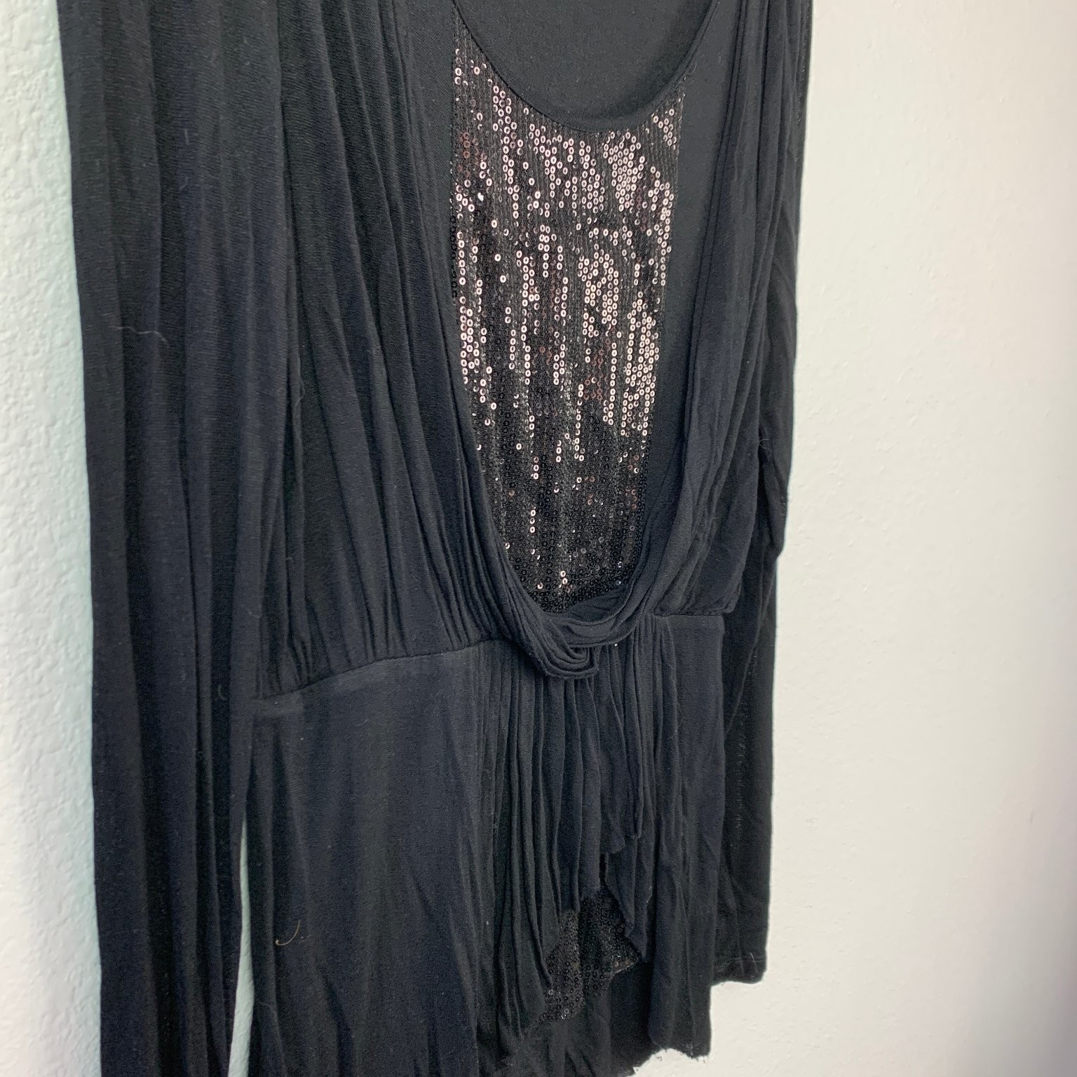 Y2K BKE Boutique Draped Sequin Top Long Sleeve Black Womens Small Mob Wife