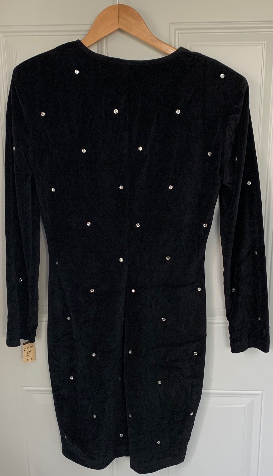 Vintage Paul Harris Velvet Velour Stretchy Rhinestone Dress Padded Shoulder- New