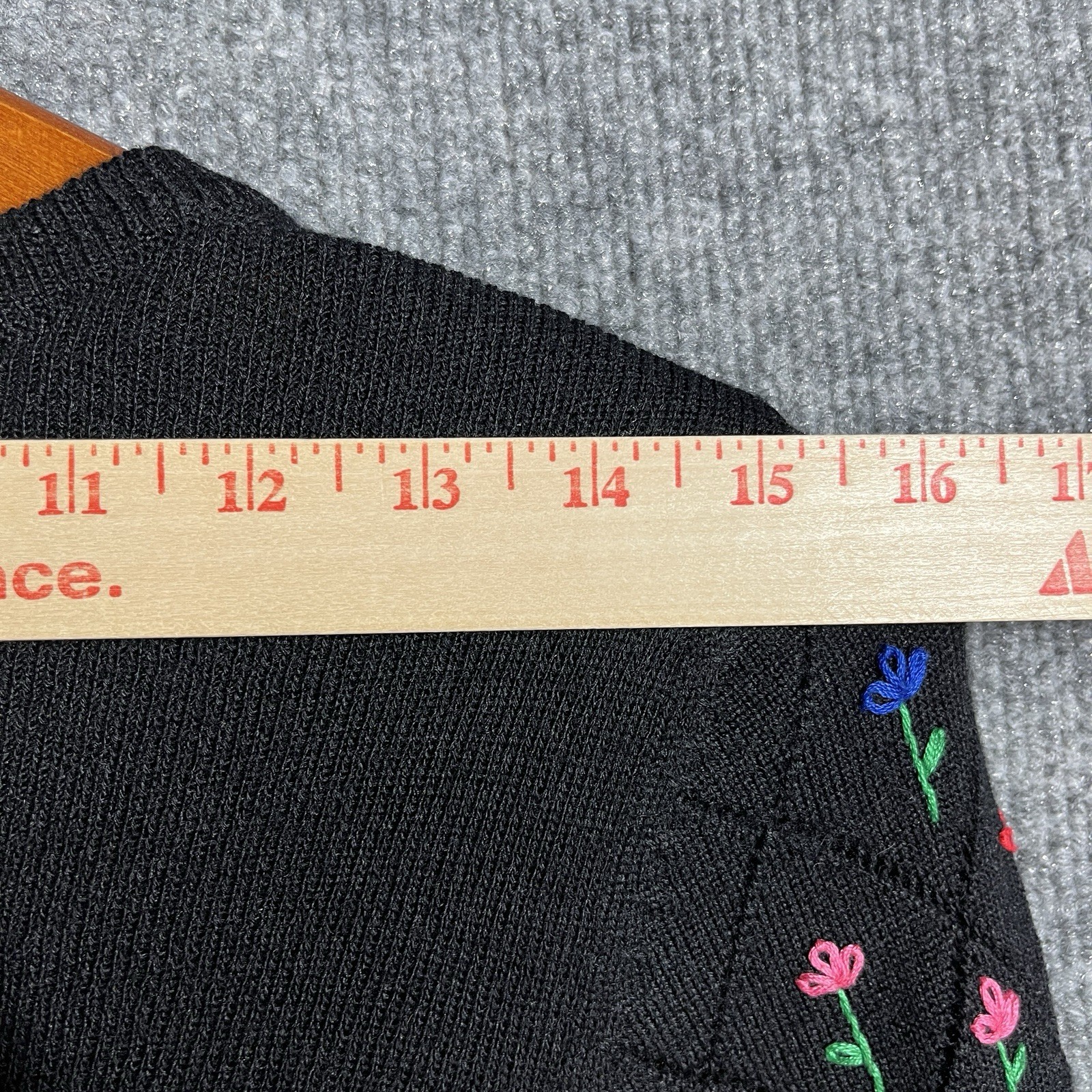 VINTAGE 80s Ciao Ltd 100% Pure Wool Sweater Dress Black Embroidered Floral Sz 8