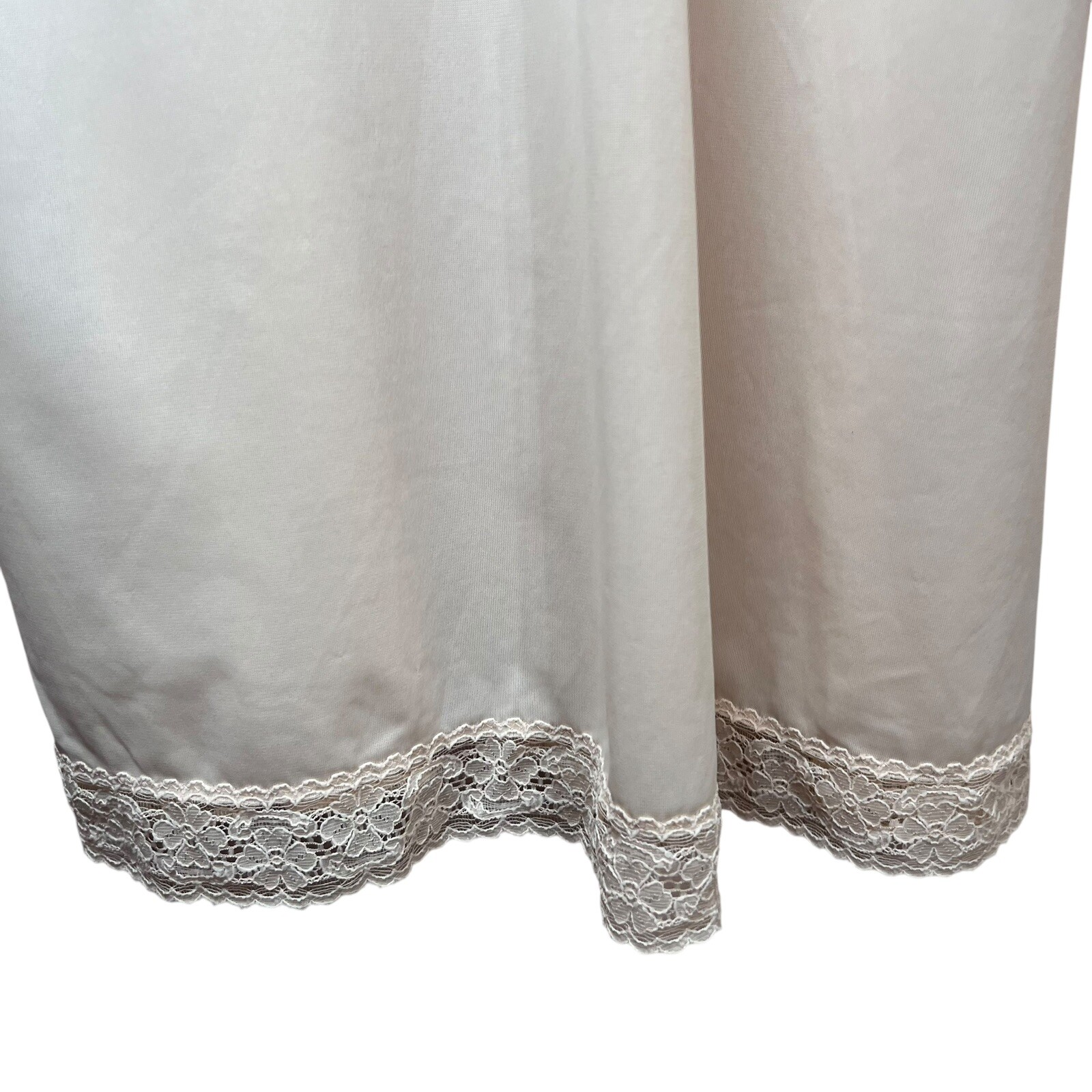 Vintage 1970s Vanity Fair Full Slip Ivory Silky Lace Lingerie Gown USA Size 32 L