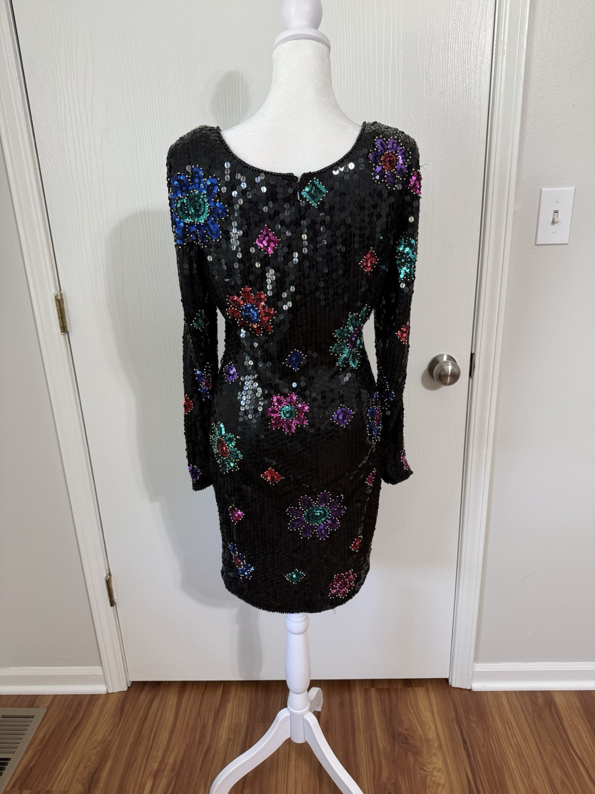 Nite Line Della Roufogali Vintage Sequin 80s Long Sleeve Black Party Dress 8