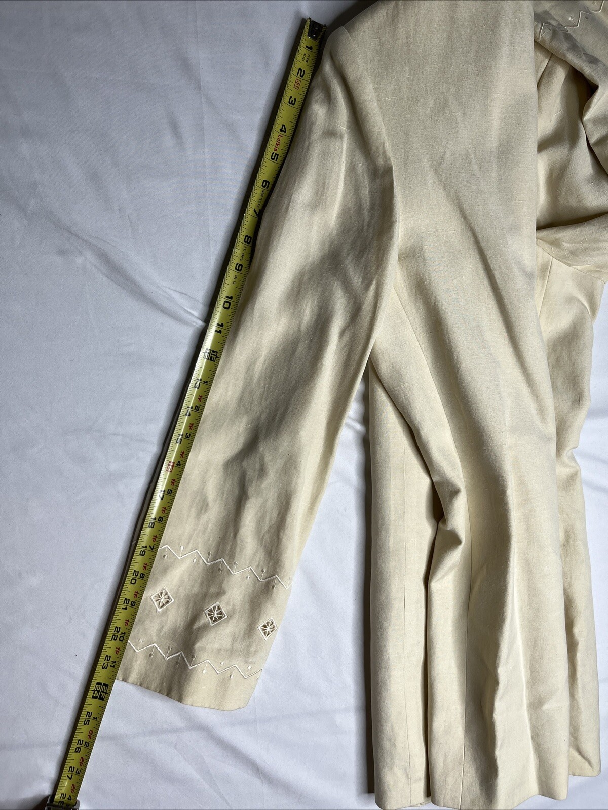 YL By Yair Women’s Cream Blazer Skirt Set W/ Stitching Padded Shoulders Size 12