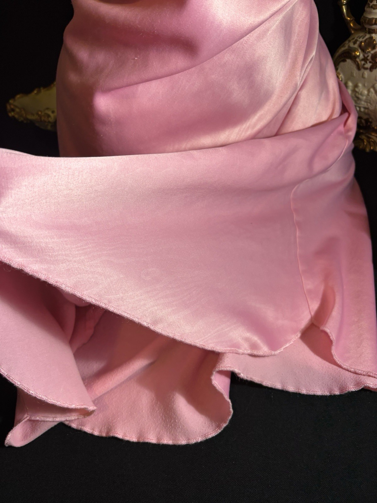 Vtg Satin Soft Pink Anastasia w Strips in gown Nightgown Negligee Gown w Lace