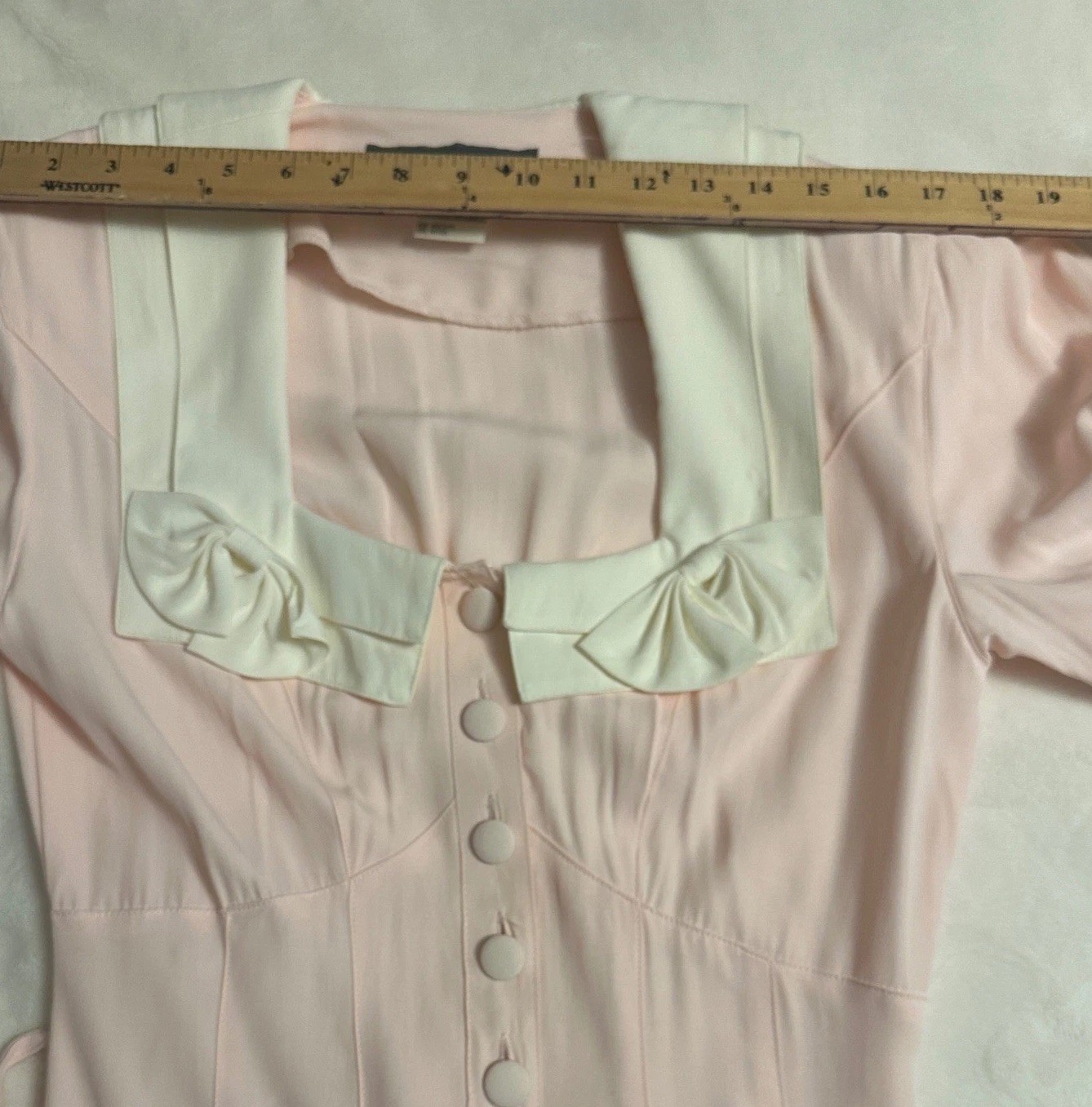 Vtg Karen Alexander 8 Pink Sailor Collar Maxi Dress Bows Button up Cottagecore