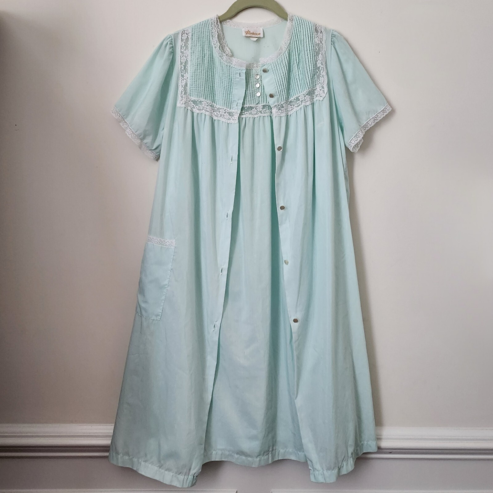 Vintage Barbizon Aqua Green Laced 2pc Robe & Sleeveless Nightgowns S/M