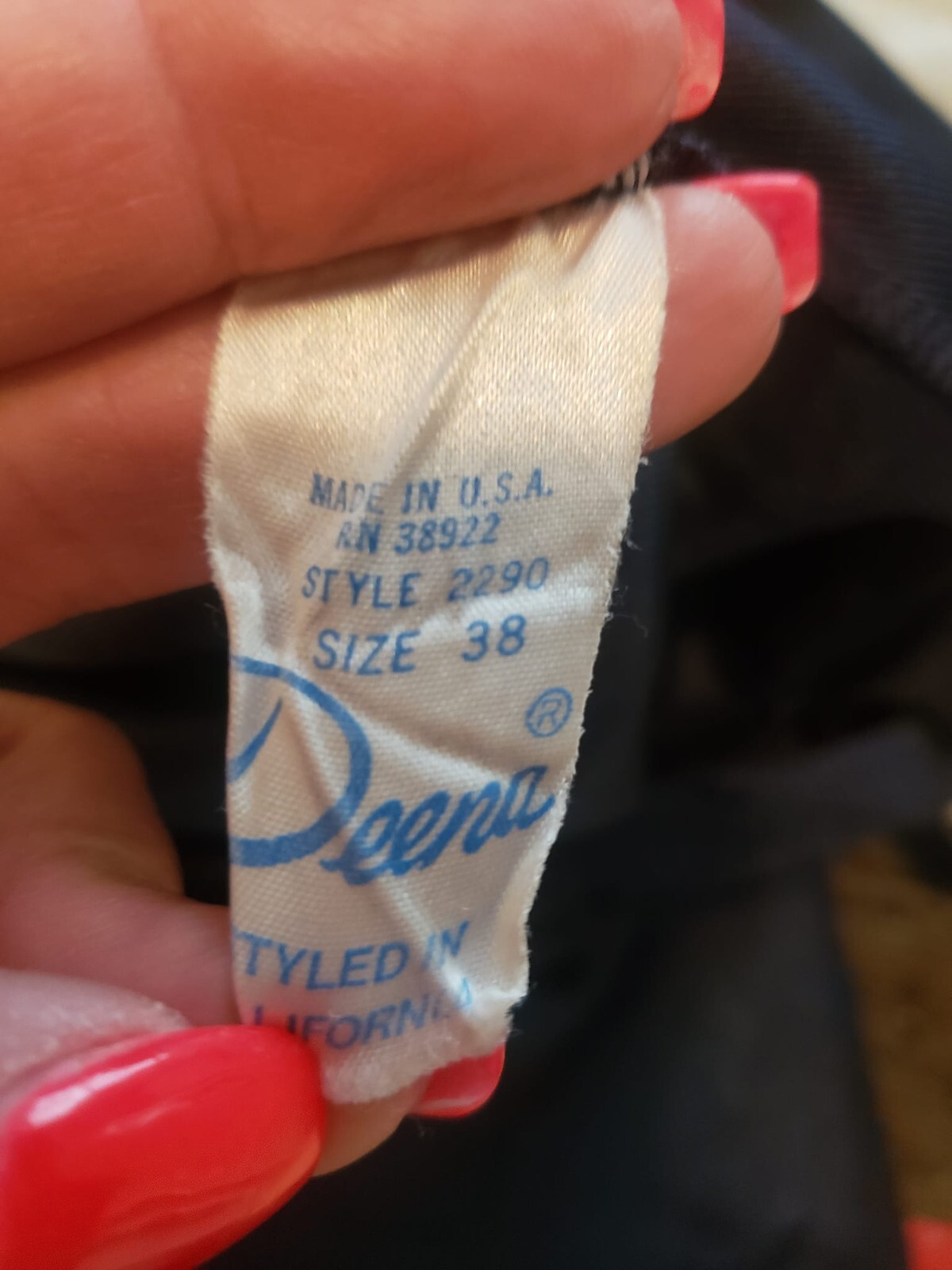 Vintage Deena Lingere Navy Blue Cami Silky Nylon Adjust Strap Lace Size 38