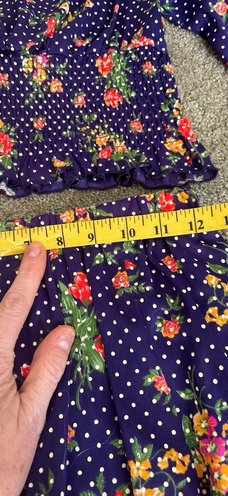 Vintage “Rag Dolls” Matching Set Skater Skirt And Crop Top Polka Dot Floral