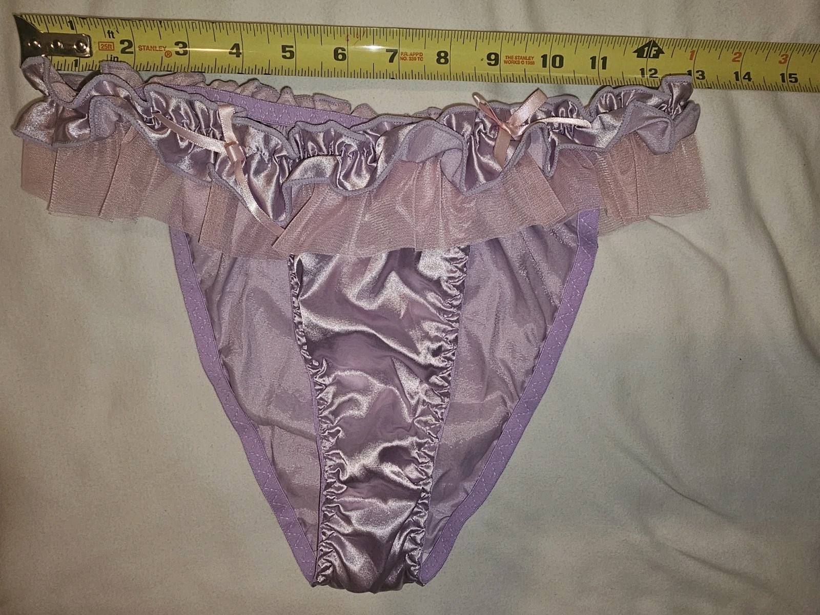 Vintage Girly Glossy Satin String Bikini Panties. Size Large