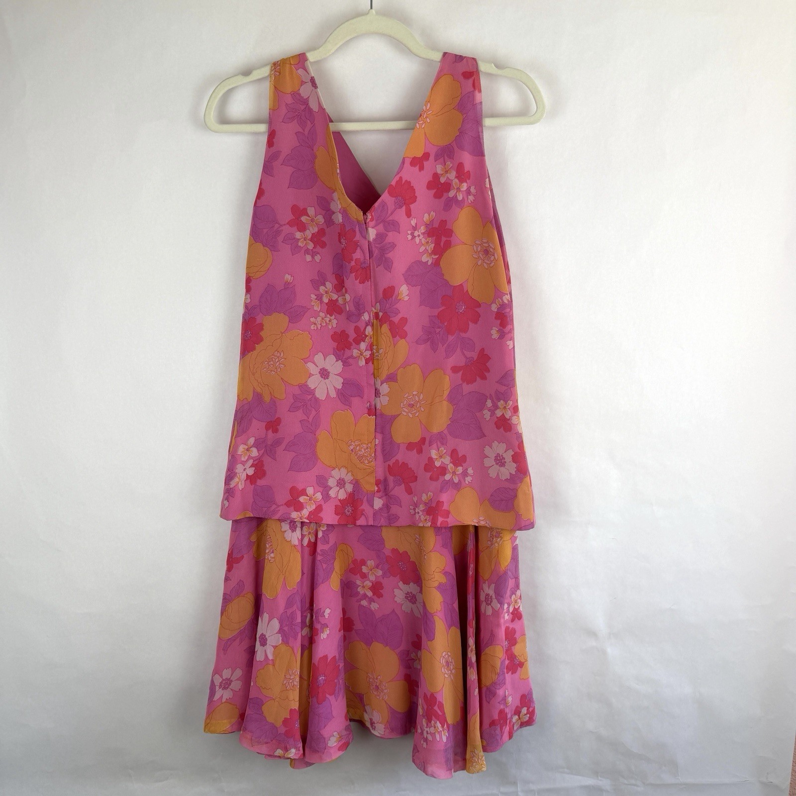 Vtg 60s Floral Dress Sue Gail Sleeveless Mod Psychedelic Pink Hippie Bright