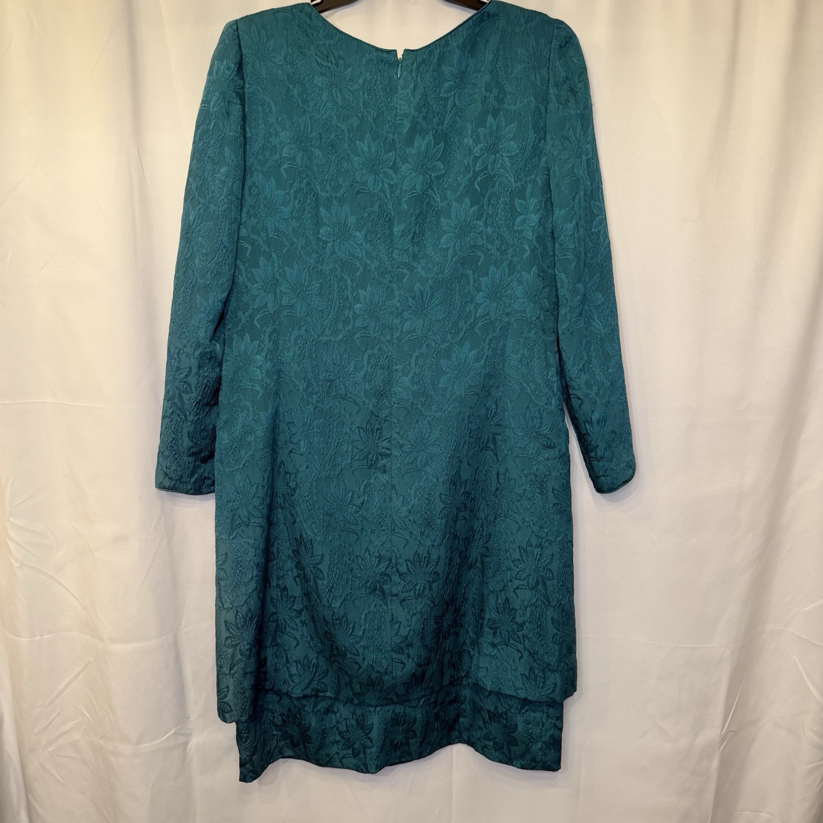 Vintage Mary McFadden for Saks Fifth Avenue Teal Silk Jacquard Dress – Size 16