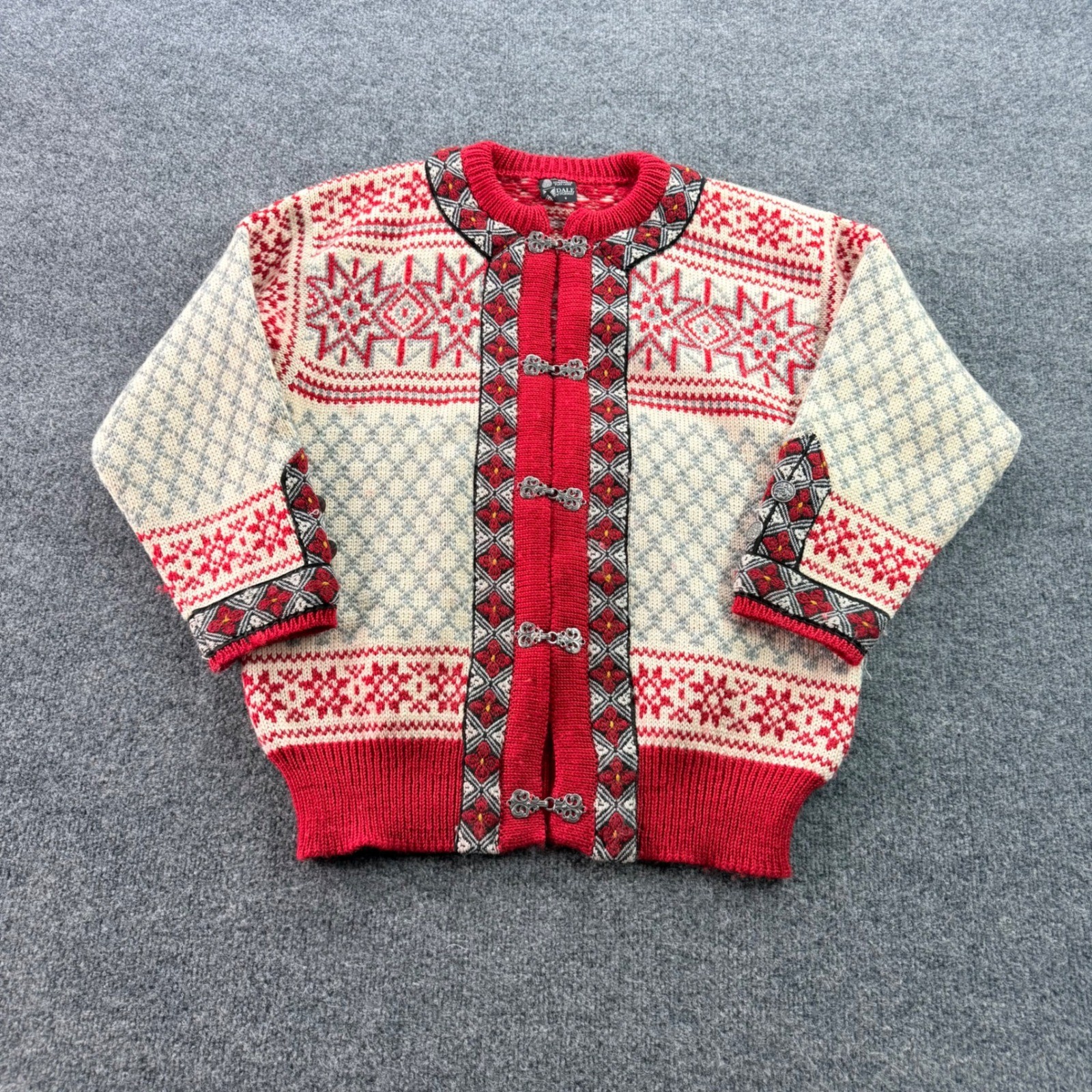 Vintage Dale of Norway NordicFair Isle Pure Wool Cardigan with Metal Clasps S