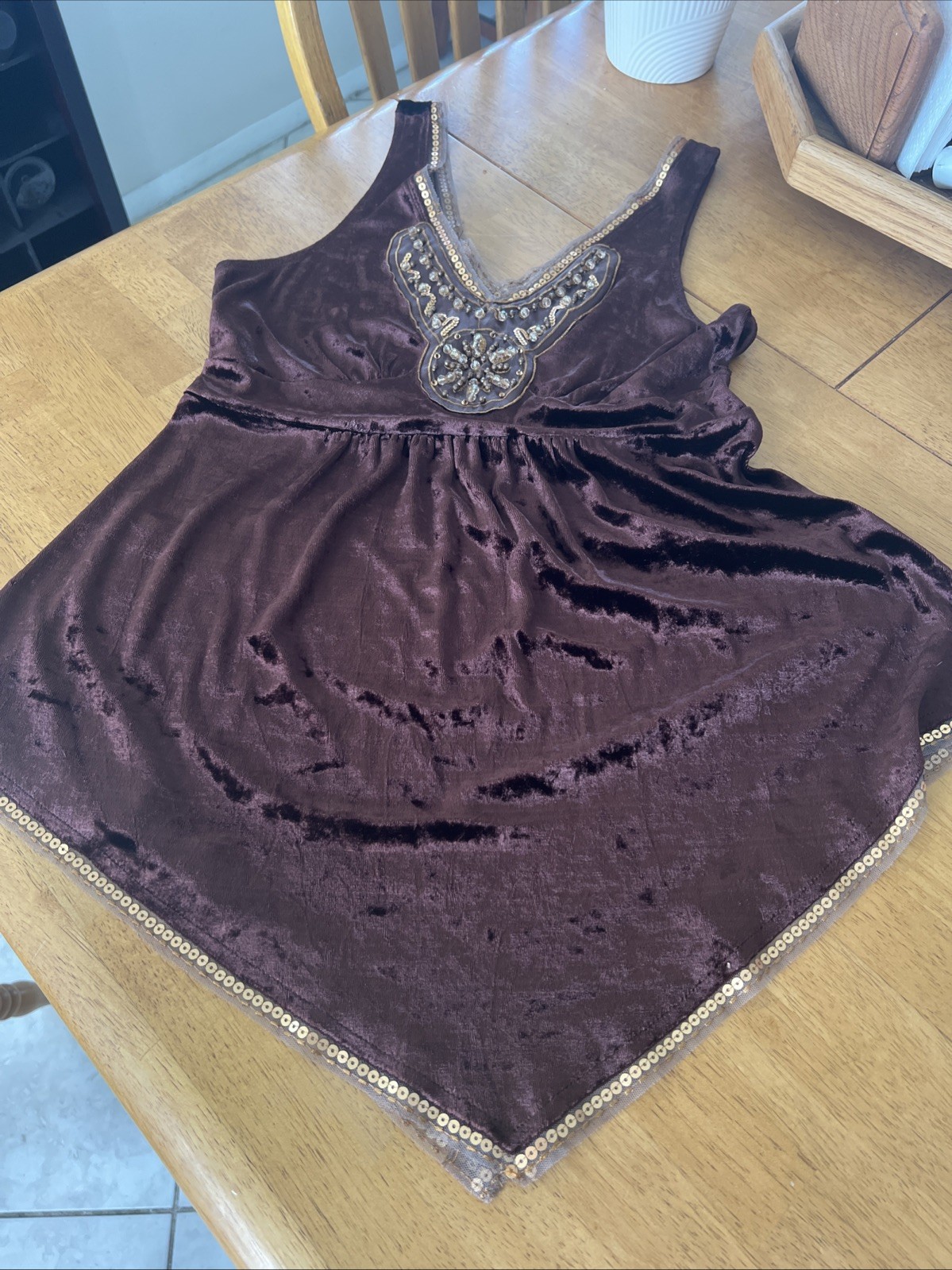 Vintage Express, Brown, Gold Sequins And Beads, Boho, Summer Top, Sz S. Sweet!