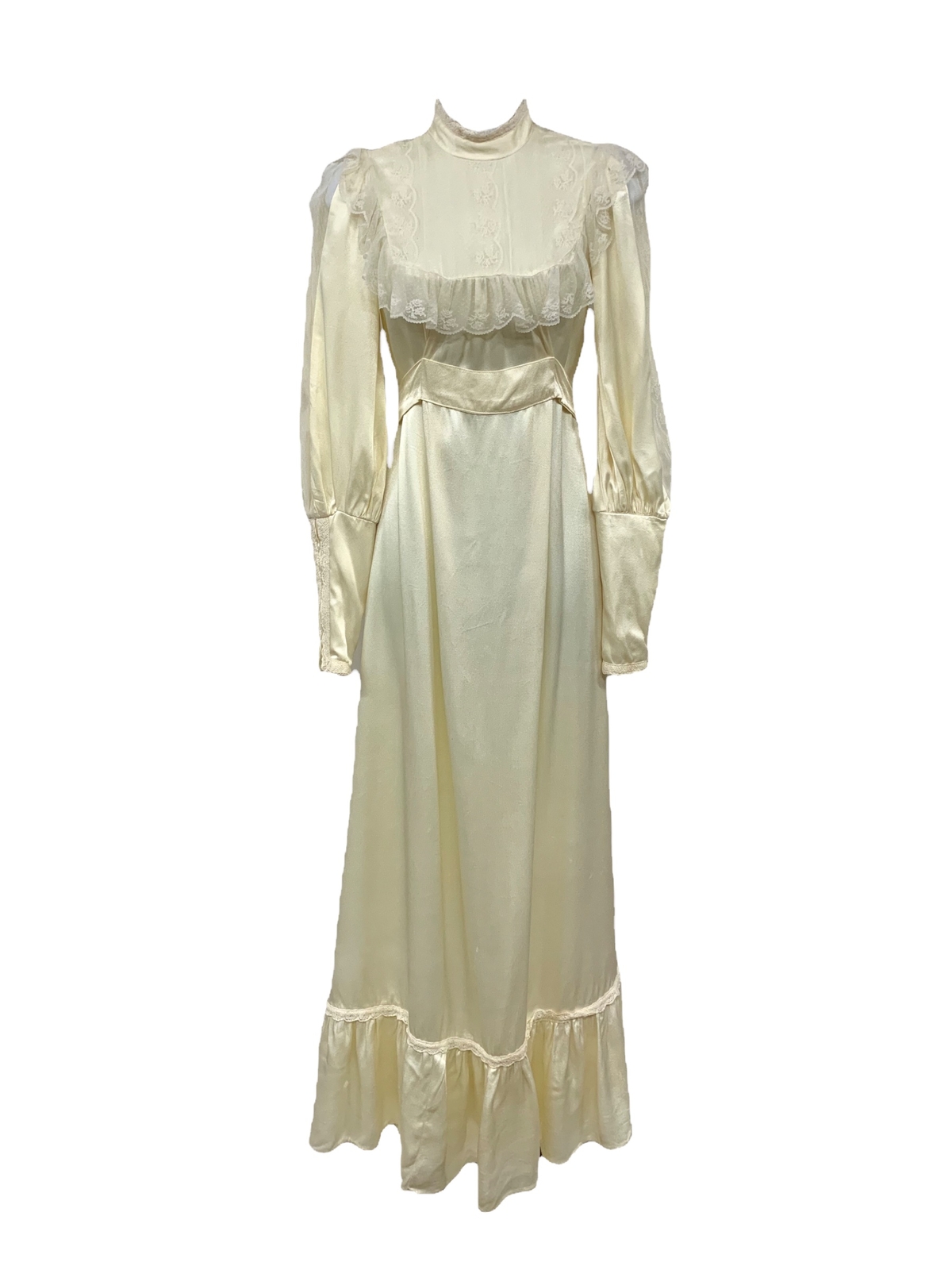 Vtg Vintage 1970s 70s Gunne Sax Gunnies Ivory Satin and Lace Wedding Dress