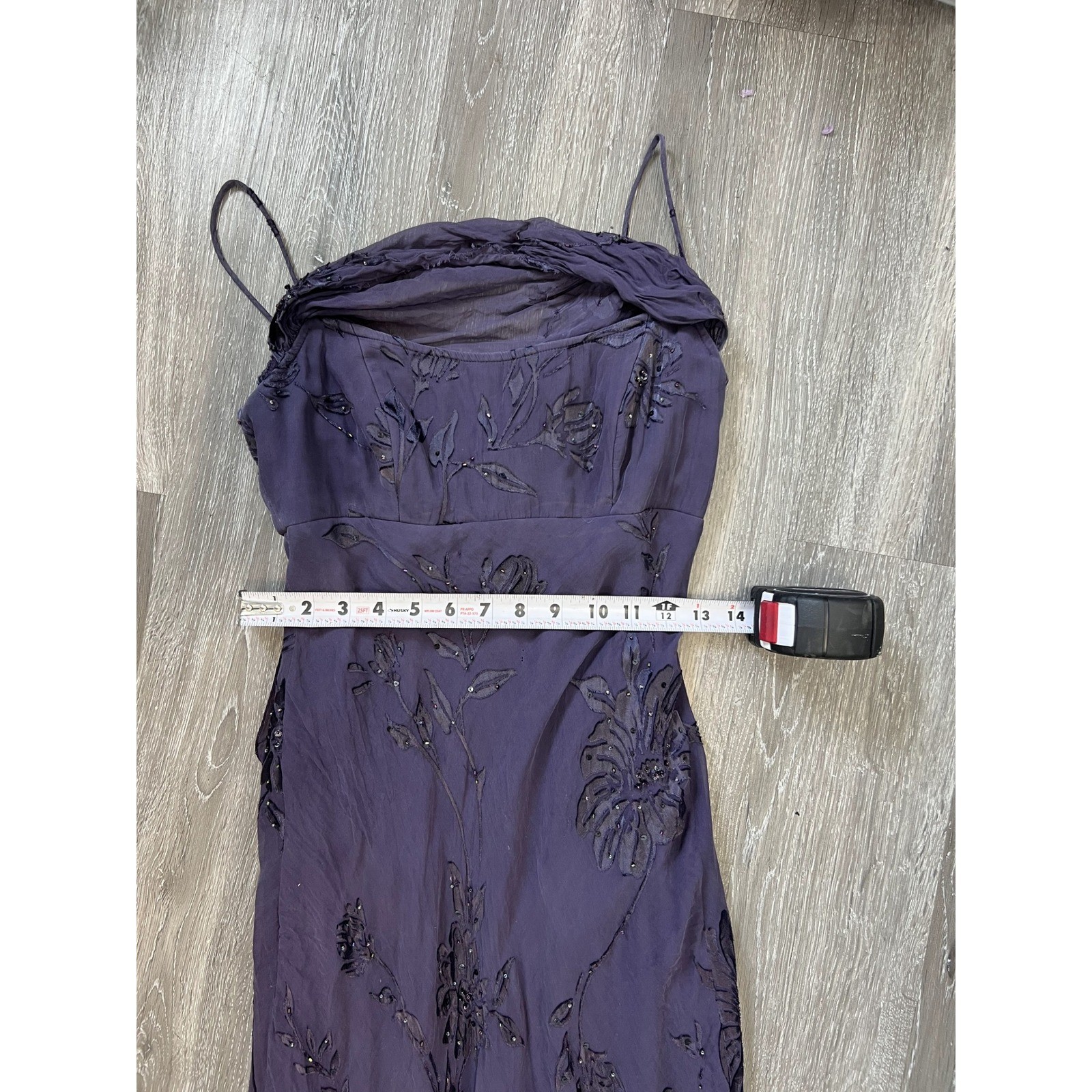 Vintage Martha Lynn Purple Beaded Embroidered Silk Mesh Slip Maxi Gown Dress 6