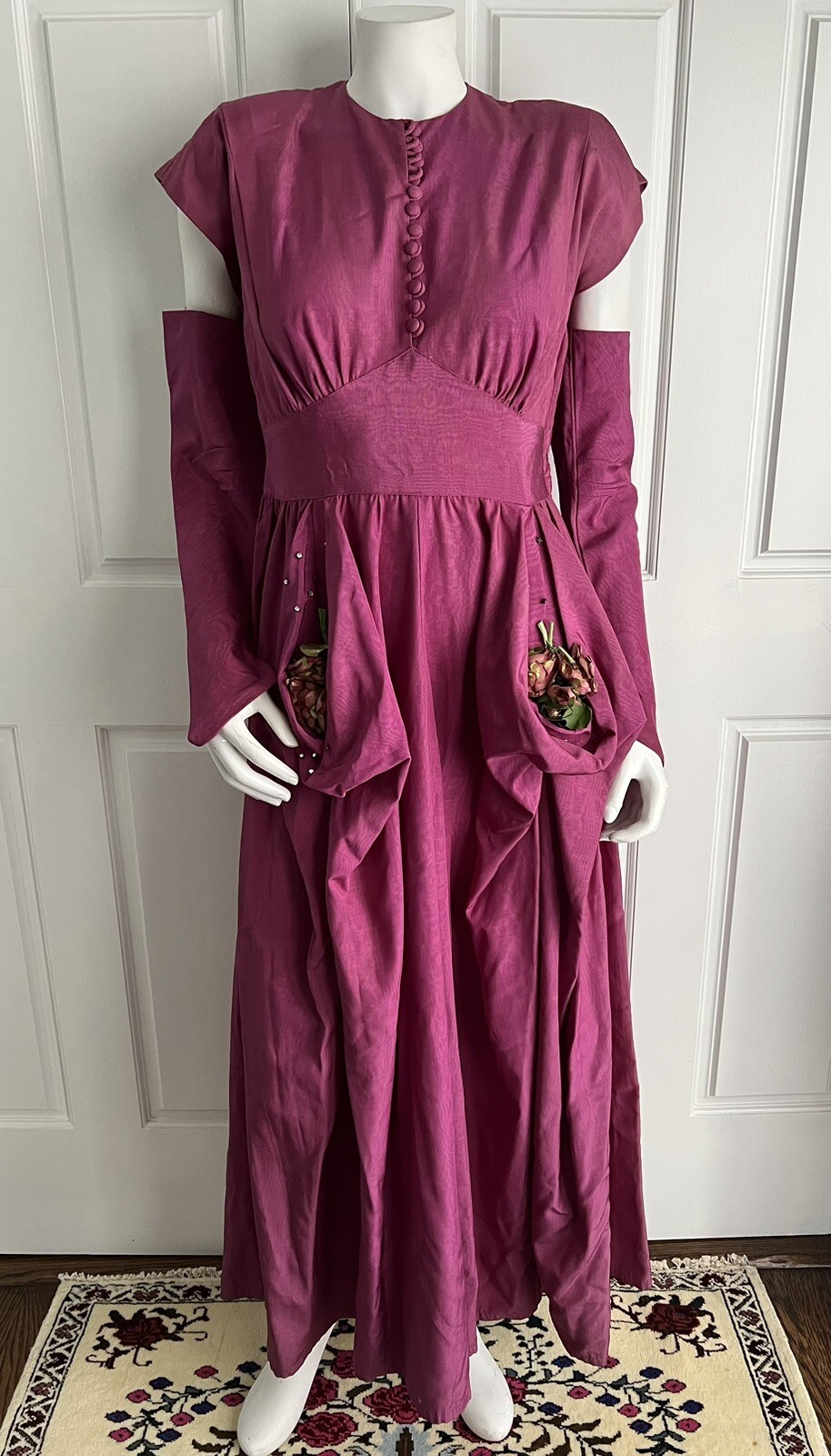 Vintage 1940s Fred Perlberg Dance Originals Mauve Formal Dress Matching Gloves