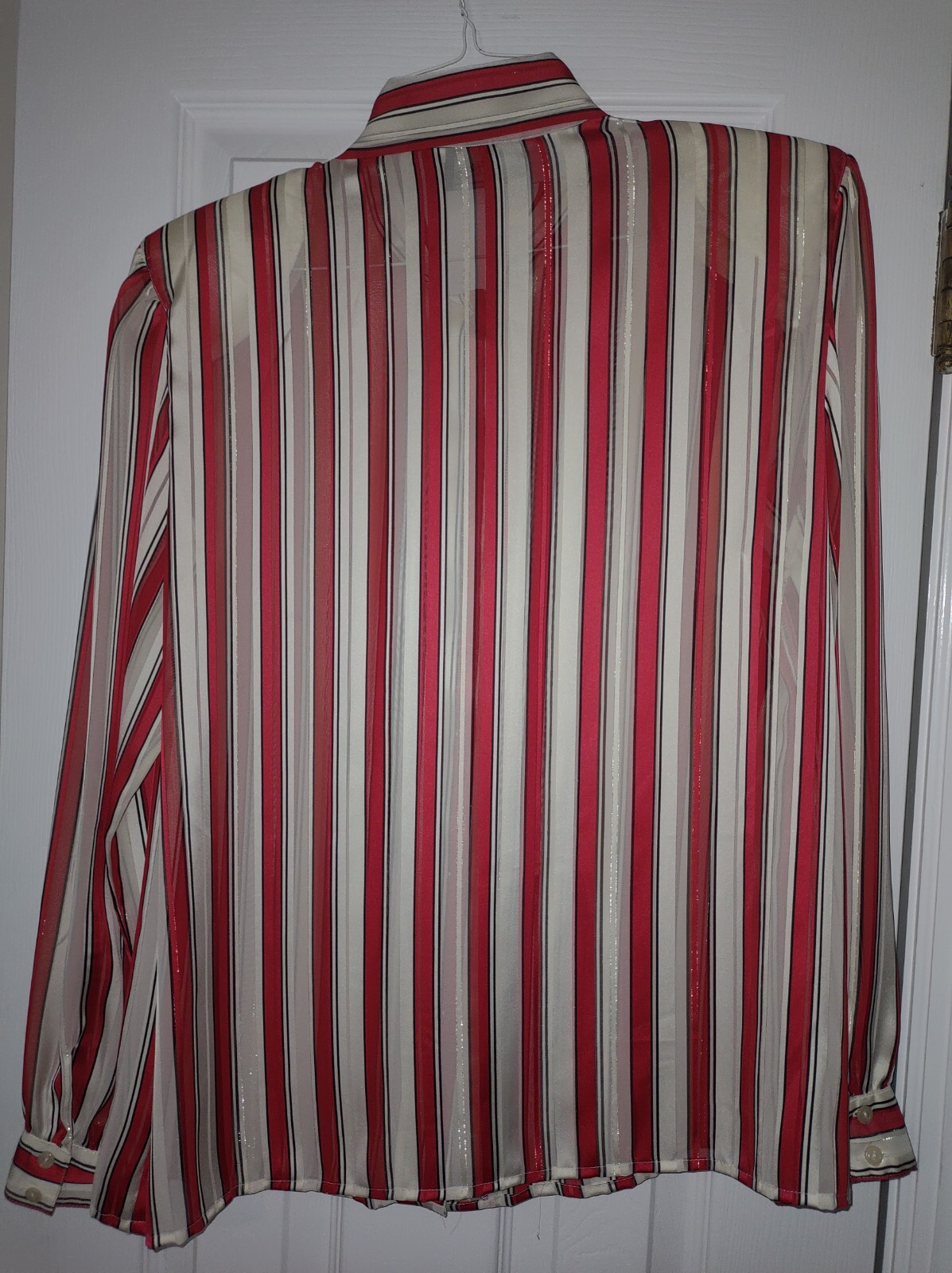 Vintage Haberdashery is Personal Ivory and Red Stripe Blouse gold stripe w/Bow
