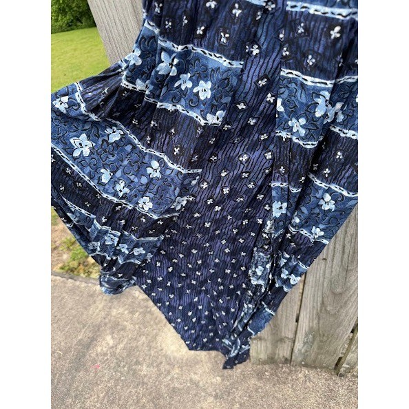 Vintage 90s Boho Sarah Richards Floral Maxi Dress Womens 8 Blue