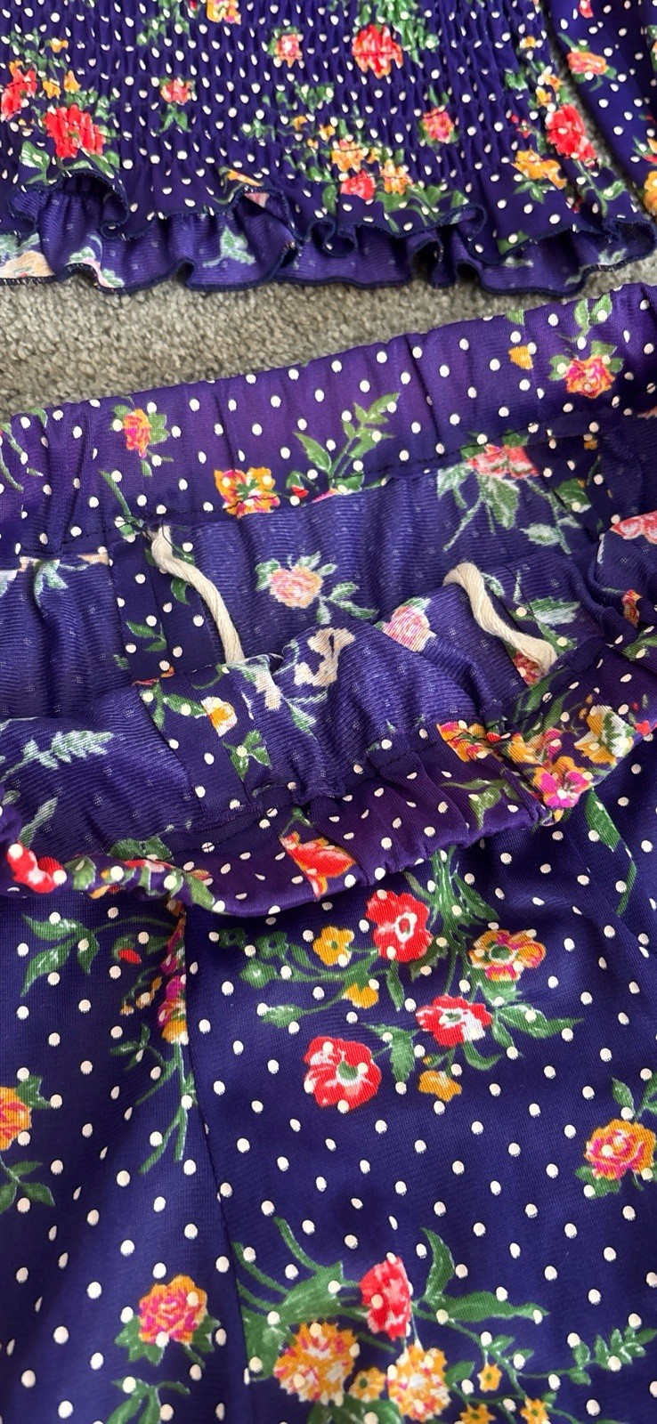 Vintage “Rag Dolls” Matching Set Skater Skirt And Crop Top Polka Dot Floral