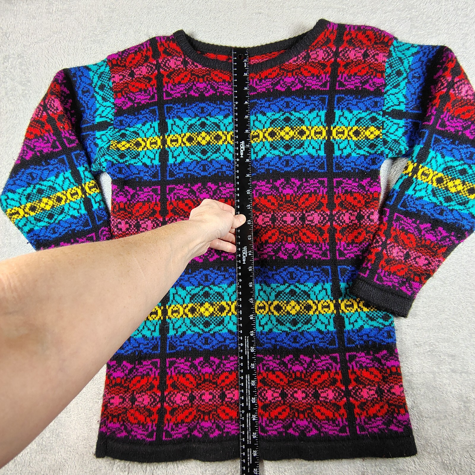 Vtg 80s Sweater Womens Colorful Stripe Retro Grannycore Knit Unbranded