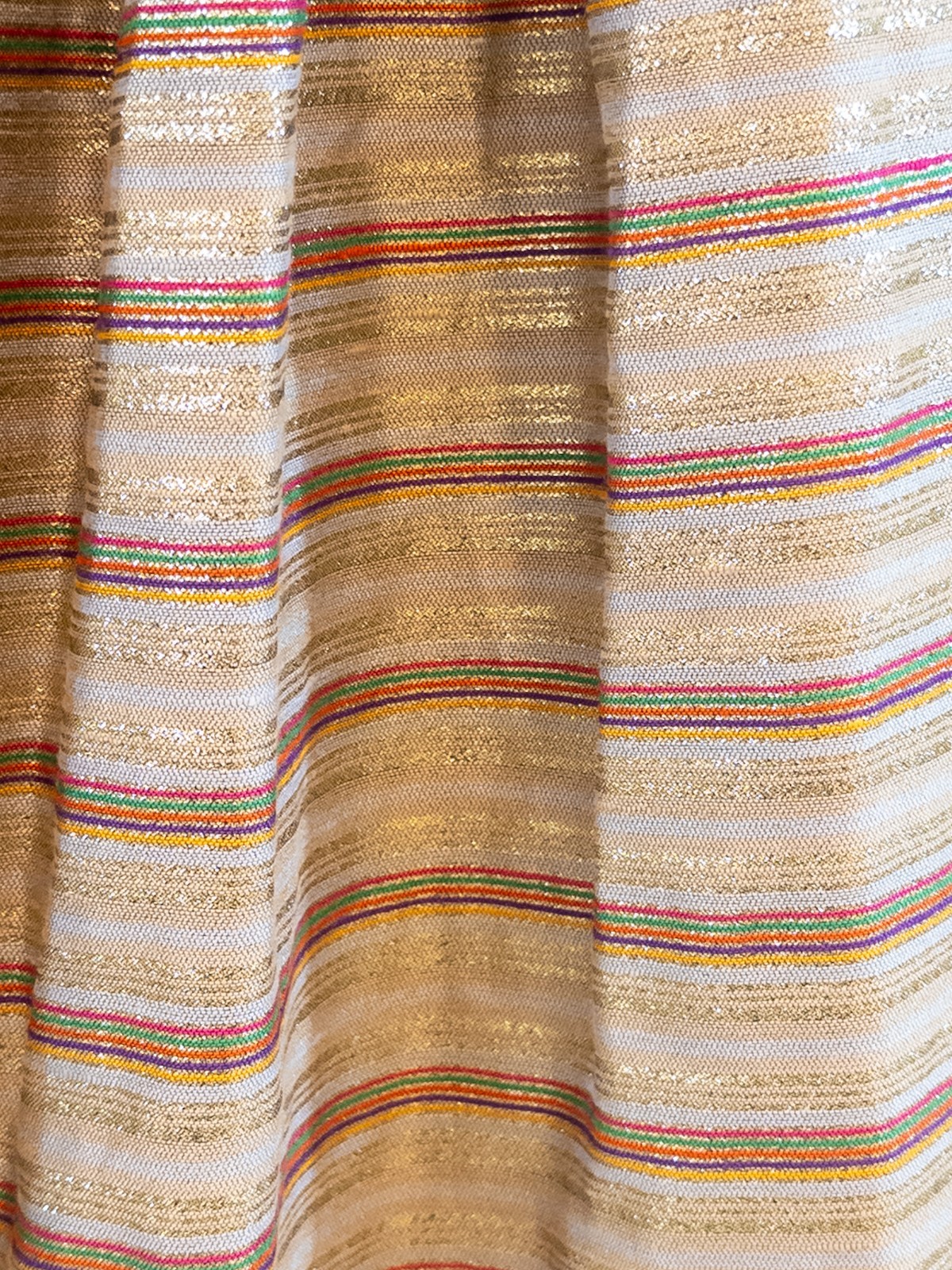 1970s A-Line Woven Silk Skirt with Gold Lurex Thread