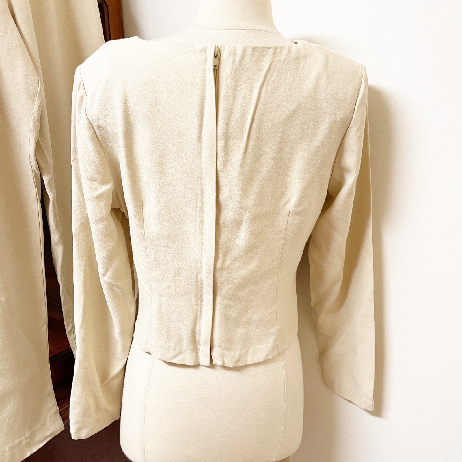 Christy Lyn Vintage Cream Two Piece Pant Set Embroidered Top Trousers Size 9/10
