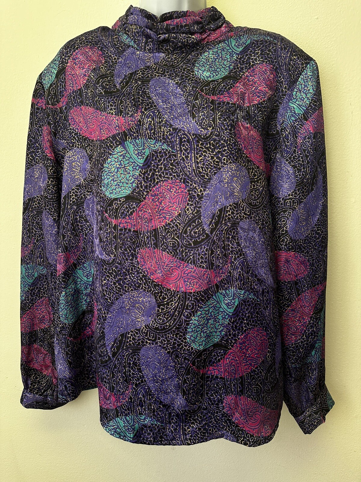 Vintage Sophisticates By Jonathan Martin Blouse Women 16 Purple Paisley Satin