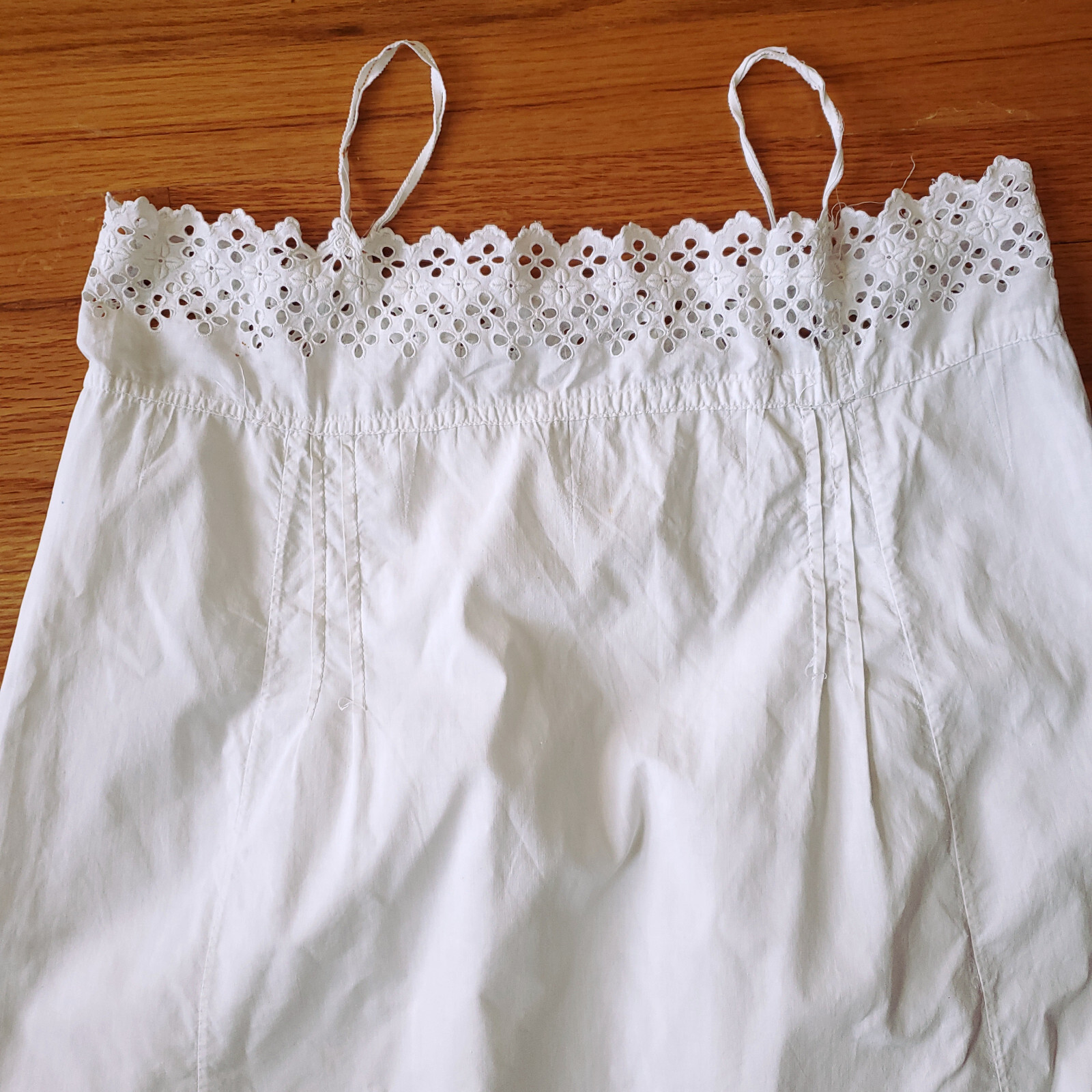 Antique Victorian Edwardian undergarment white cotton eyelet lace slip old dress