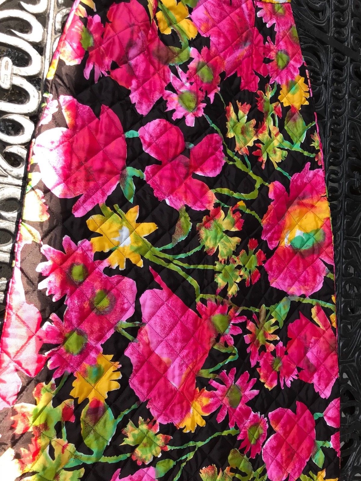 Vintage Skirt Quilted Long Length Floral Print Button Down A Line 24″ Waist S
