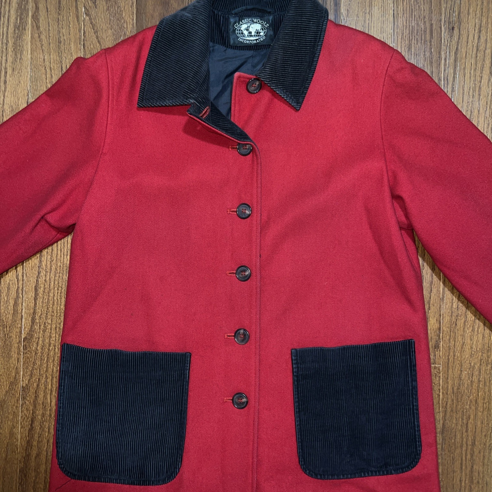 Vintage Classic Wools Incorporated Women’s Red And Black Corduroy Trench Coat