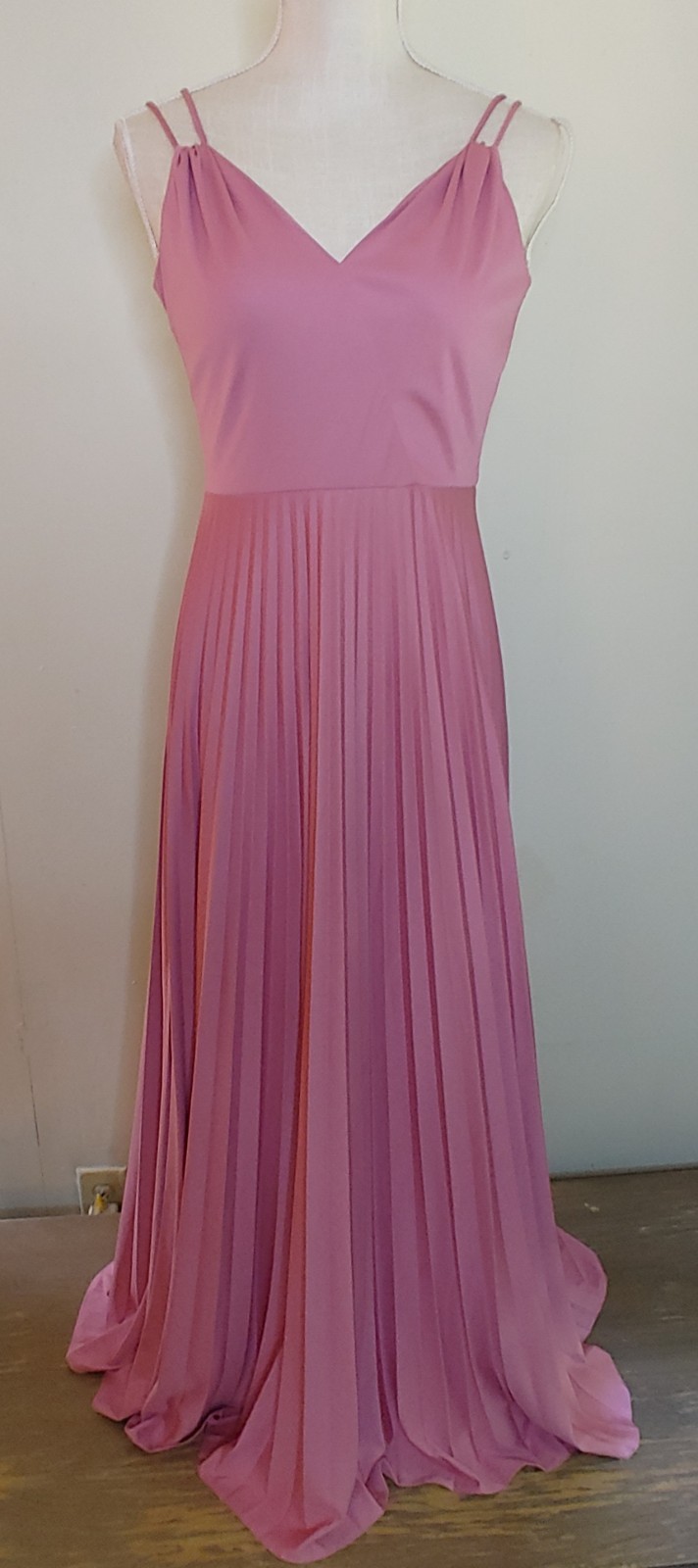 Vintage 70s Disco Dress Pink Rose Pleated Maxi Formal Bridesmaid Clark Zipper