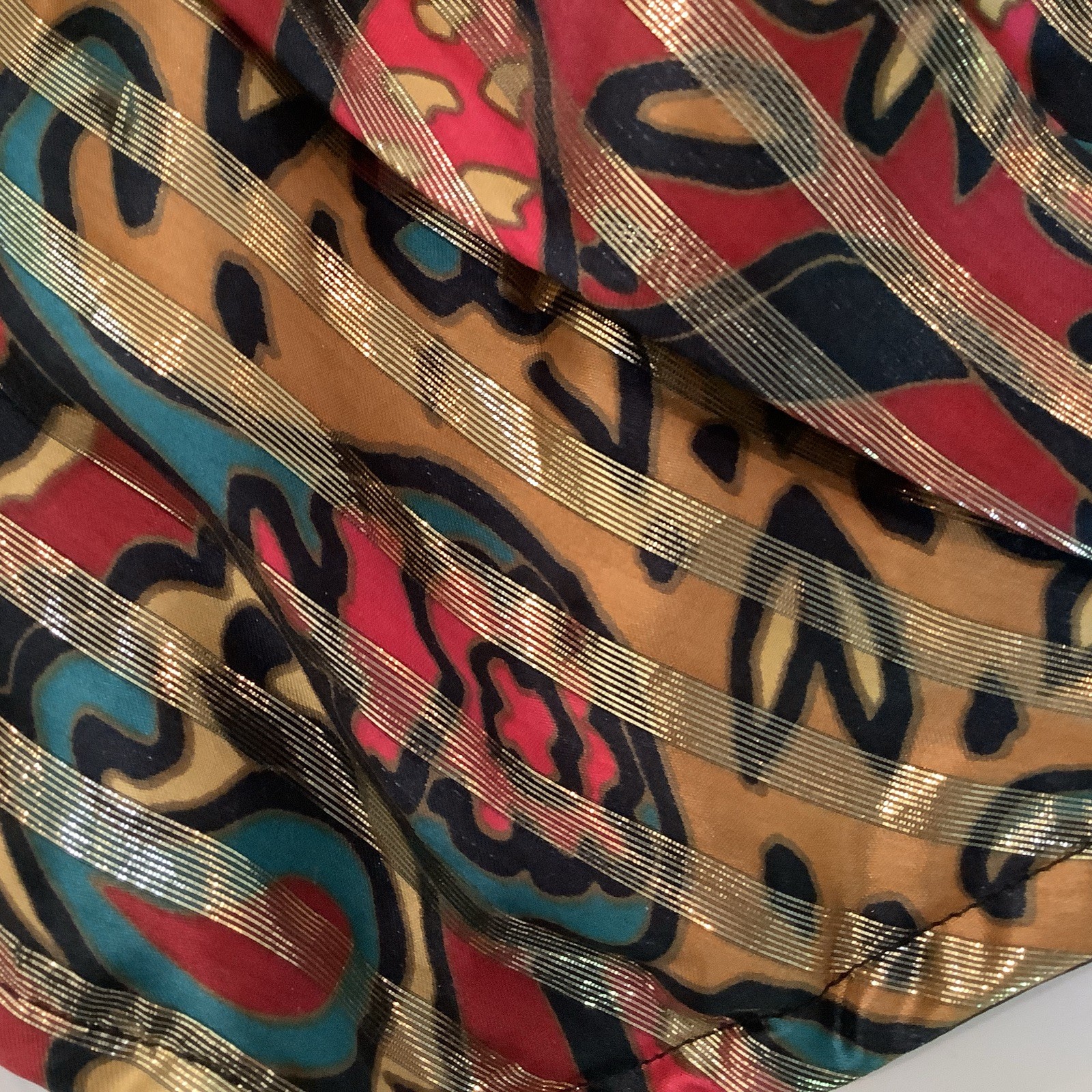 Vtg Jeune Europe France Gold Silk Lurex Print Draped Bustier 32, 34 Small WOW