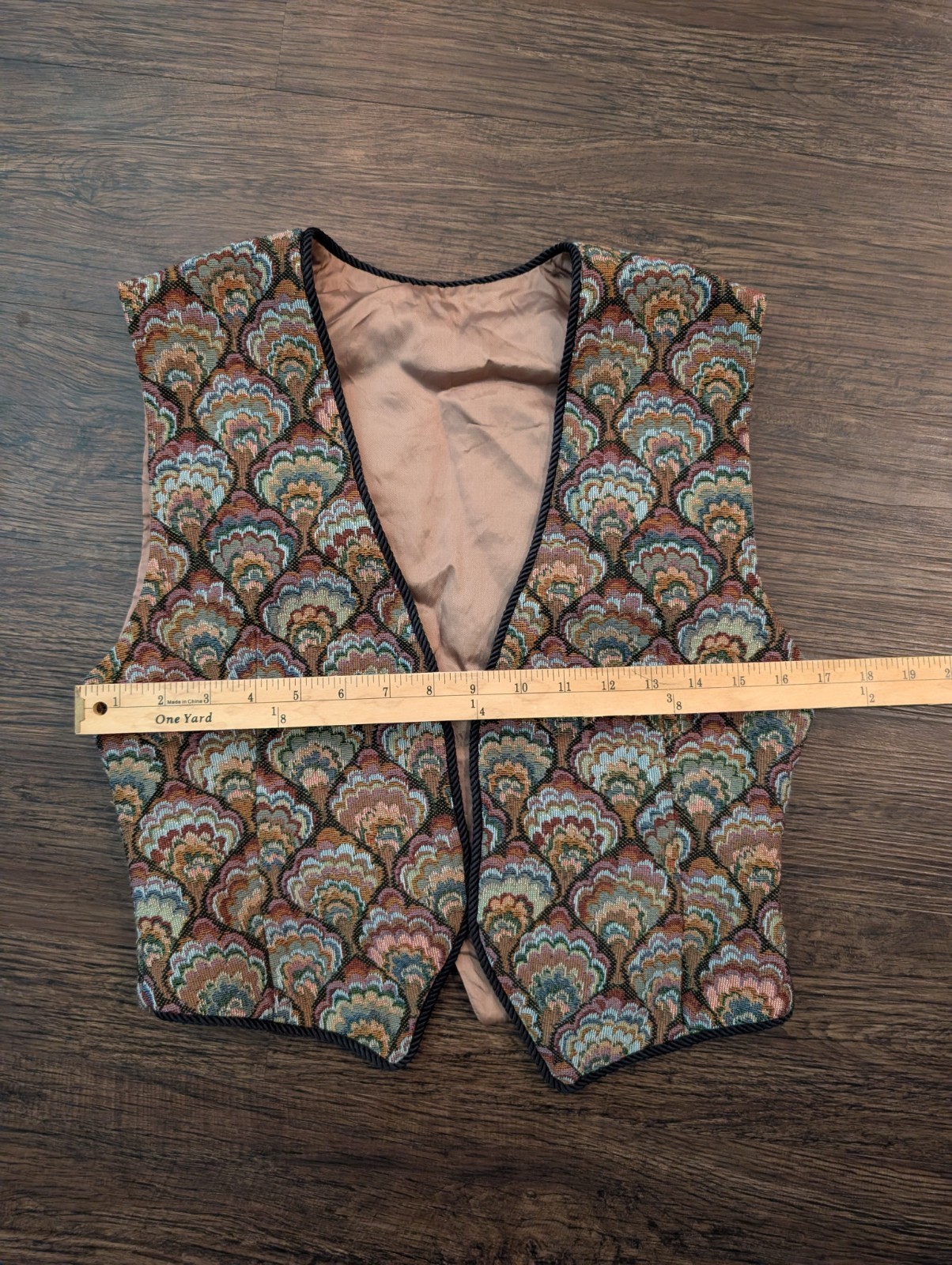 Vtg 90s Handmade tapestry vest earthtoned shell pattern Grunge Whimsygoth Boho