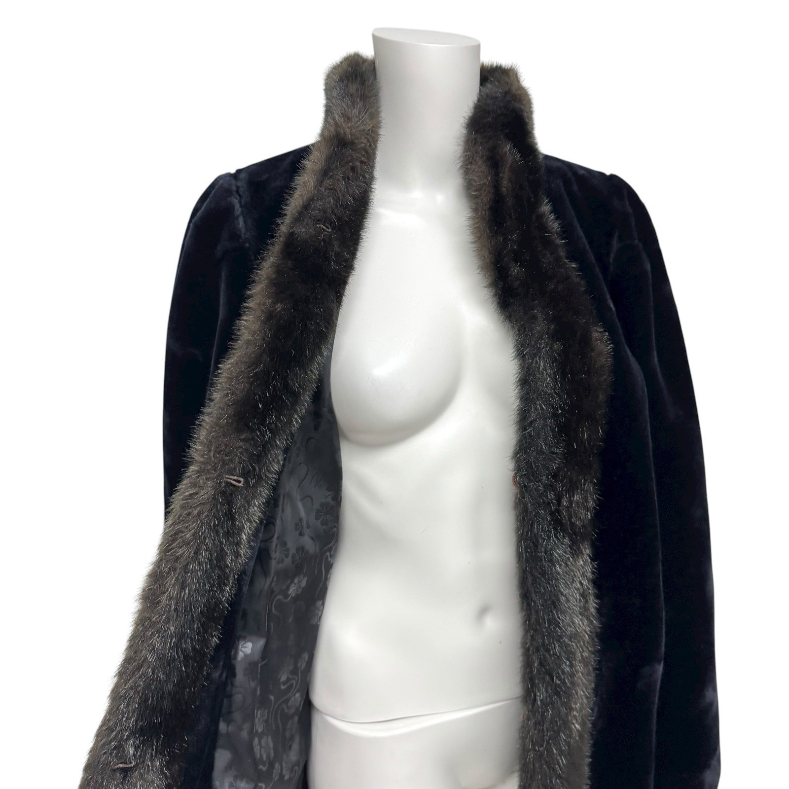 Vintage Milady Shop women’s coat black faux fur open front USA Made size S