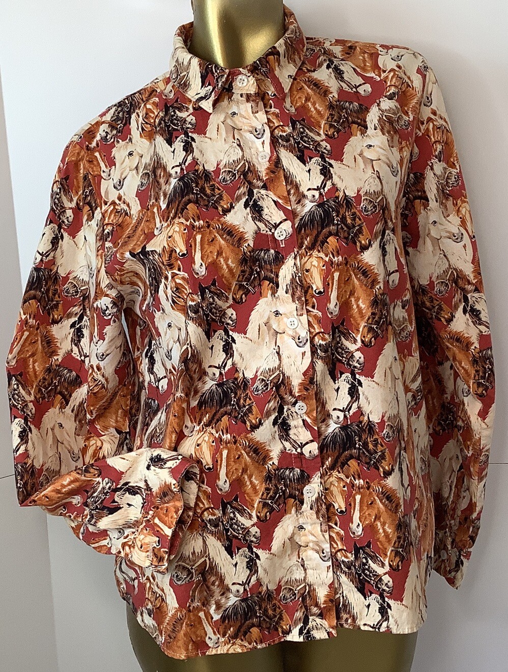 Vintage Panhandle Slim Womens Western Shirt Size Medium Horses Button Up Cotton