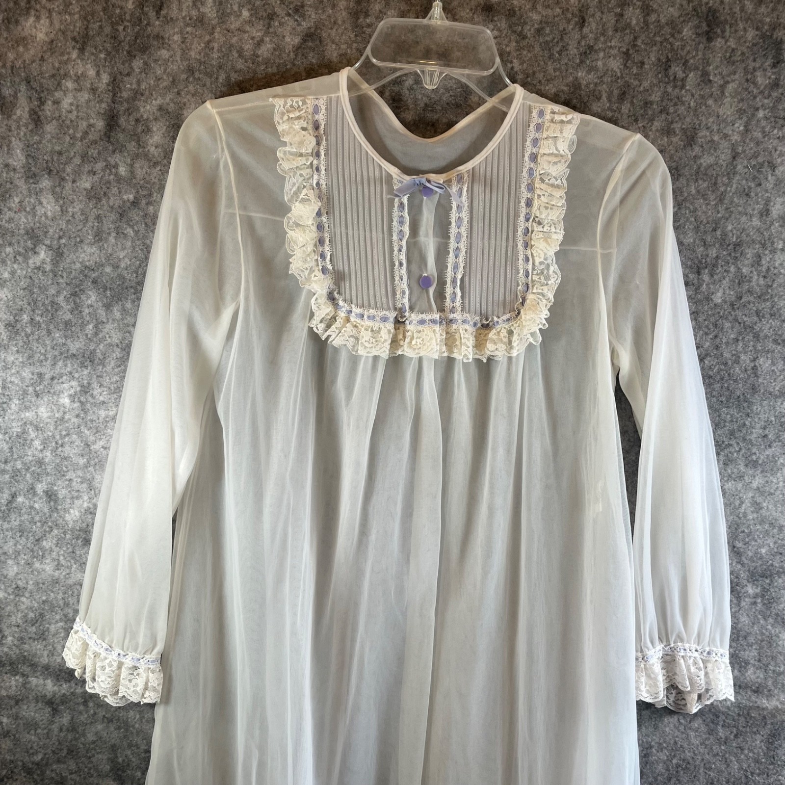 VTG DreamAway White Sheer Double Layer White Full Length Lace Robe Peignoir Sz S