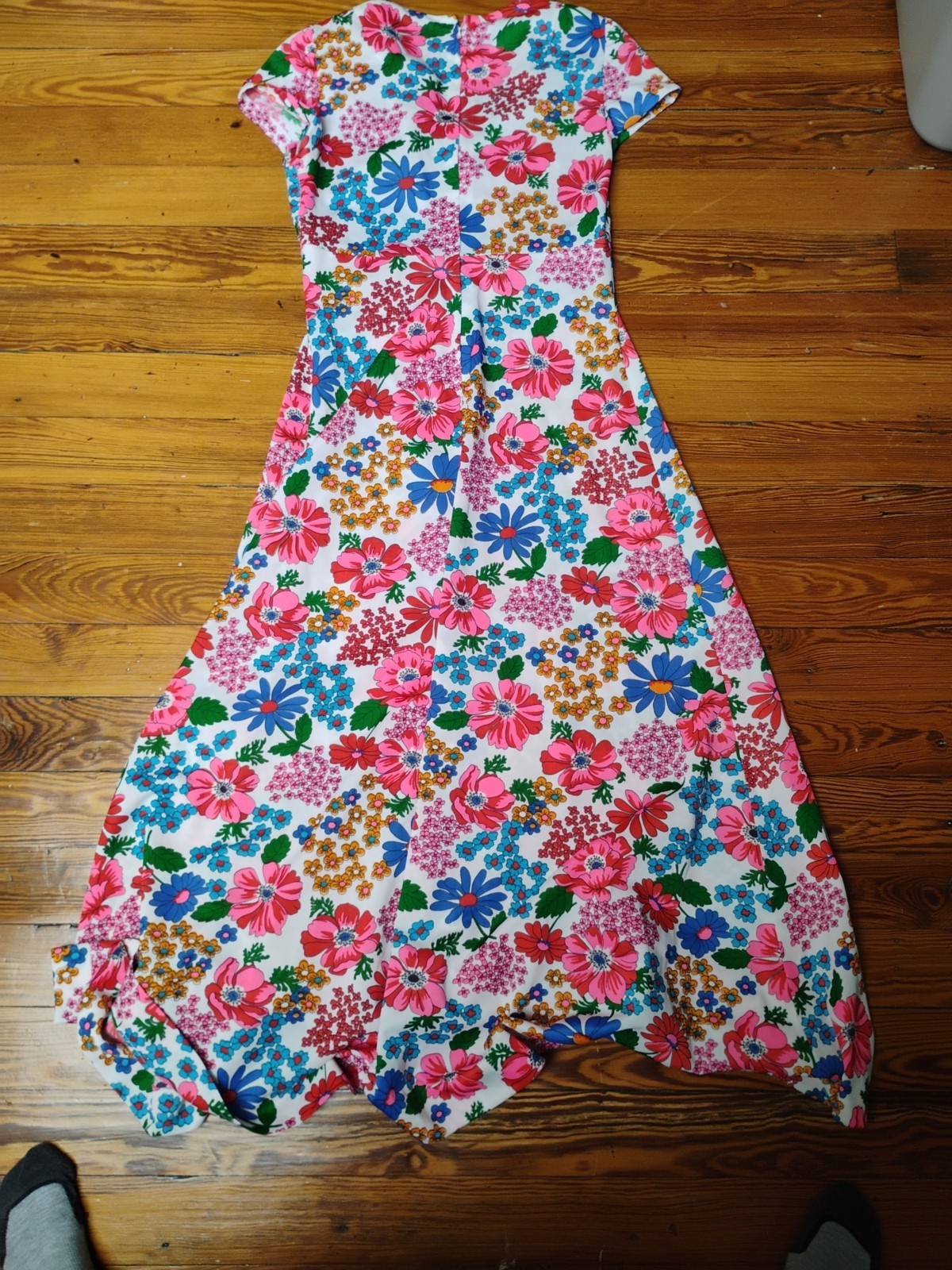 Vtg 60s 70s Floral Dress Small Red Pink Blue Green White