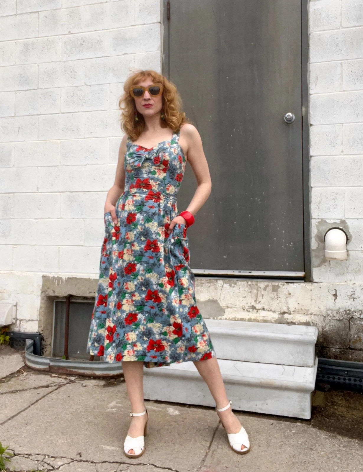 NOS 2 PC Vintage 1940s Playset Sundress Printed Cotton Bustier Top Swing Skirt