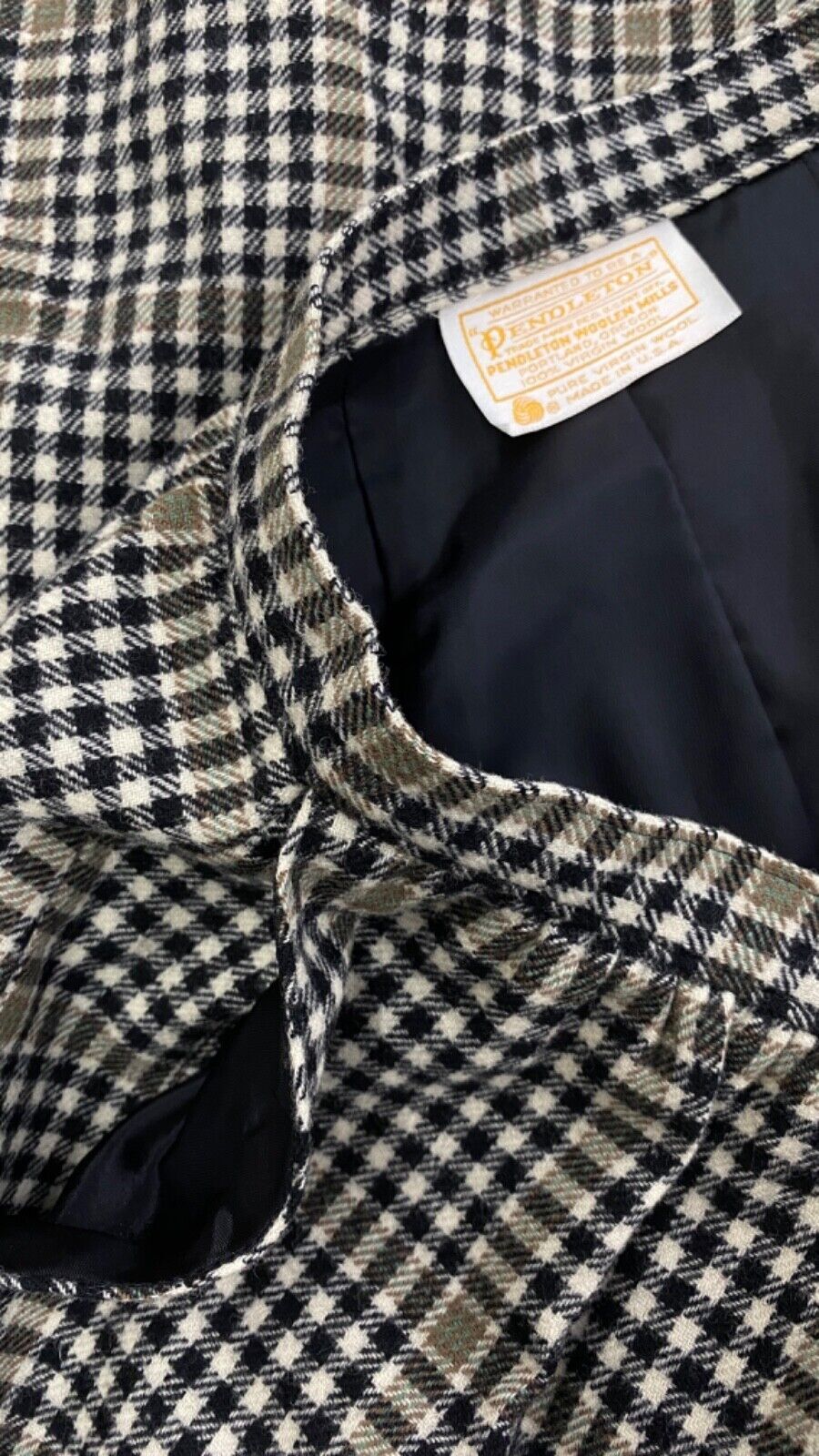 Vintage wool plaid black white gray suit jacket blazer skirt set outfit XS S