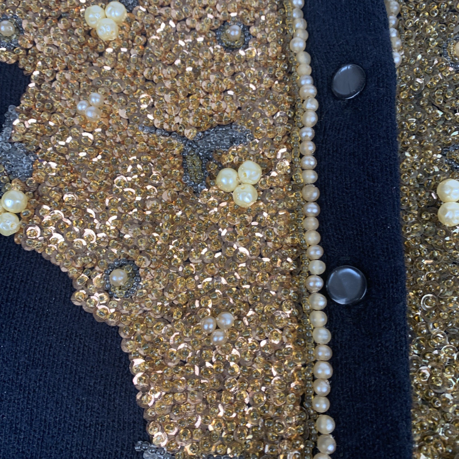 1960’s Orlon Turbo By Spuncraft Inc Black Sweater Gold Sequins, Small Sparkly