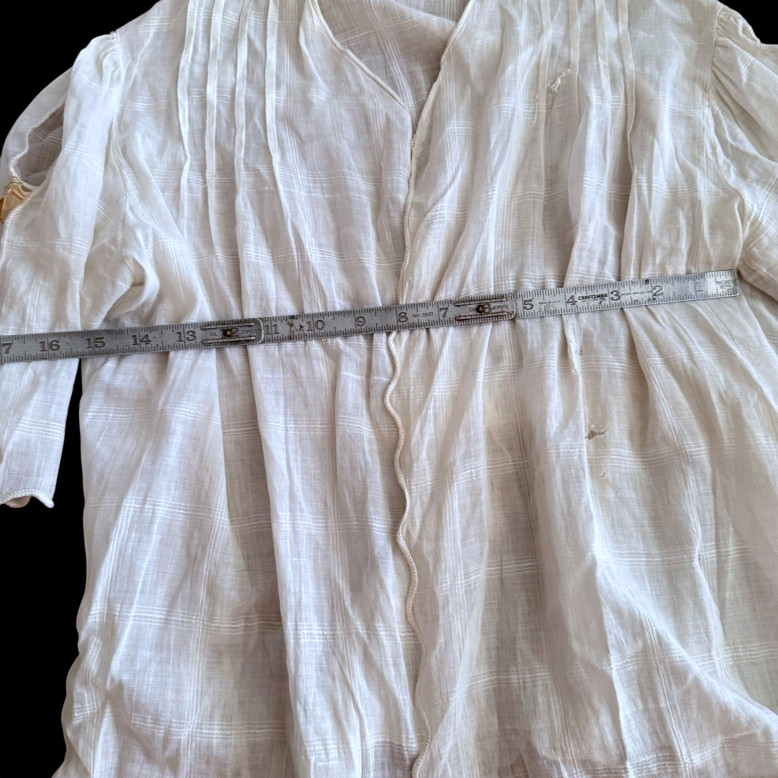 Antique Edwardian 1910s White Cotton Voile Open Blouse Lawn Jacket Size Small
