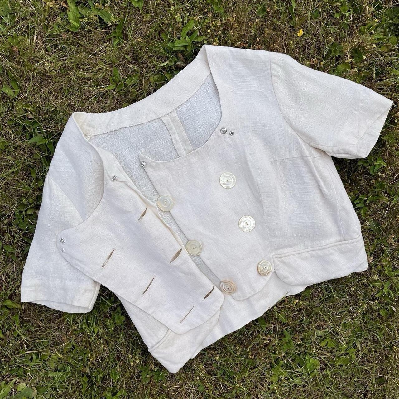 Antique 1910s – 1930s Linen Blouse | Double Breasted | Mother-of-Pearl Buttons