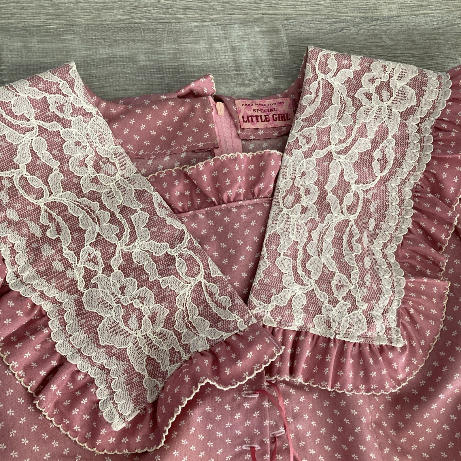 Vintage Hand Made For My Special Little Girl Prairie Dress Sz M Pink Floral Midi