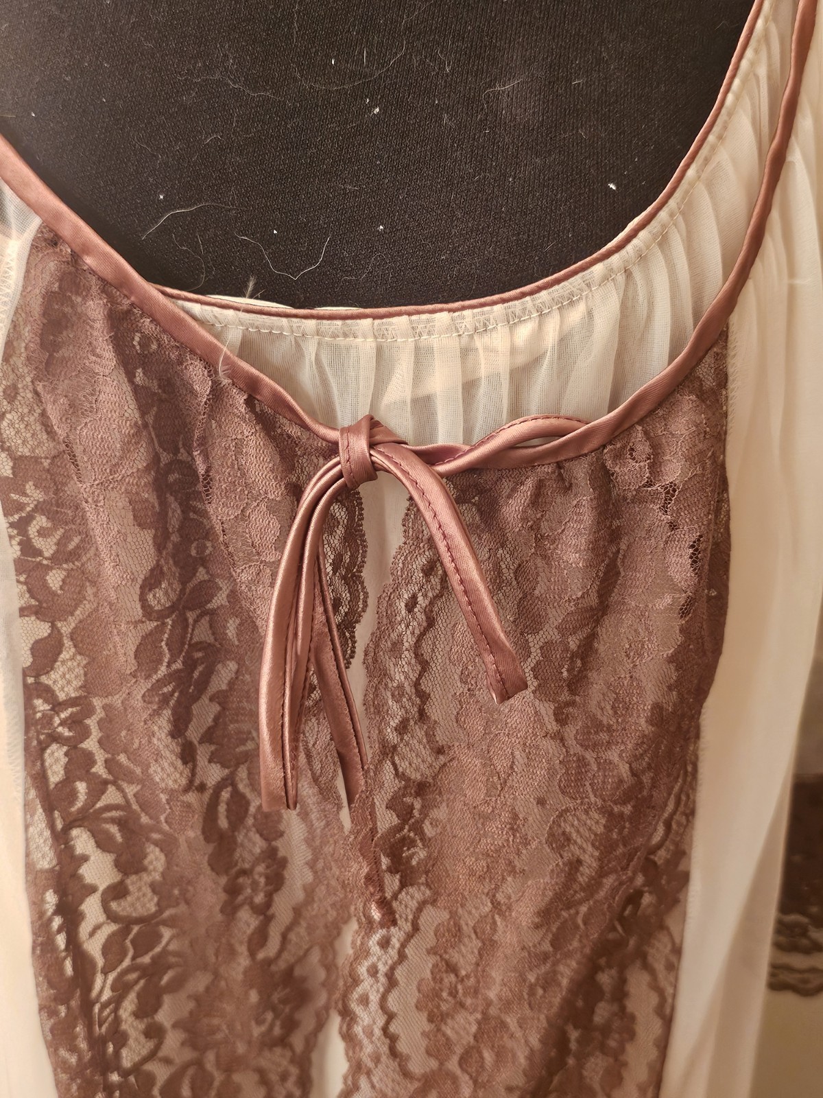 Vintage Jenelle Of California Peignoir Set Sz 4x Chiffon 3 Layer Mocha Lace Soft
