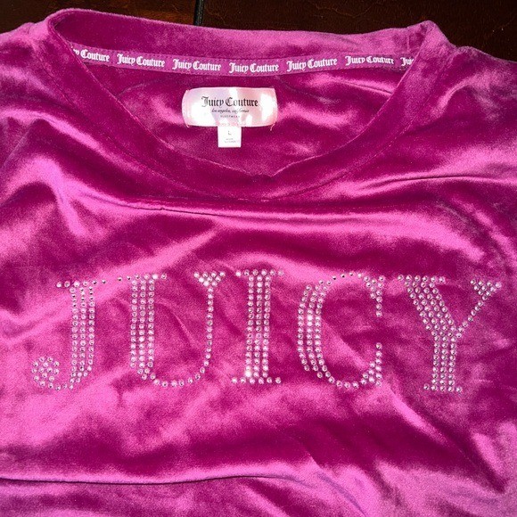 Women Juicy Couture Vintage Velour Hot Pink Sweater Soft Glam Rhinestones L