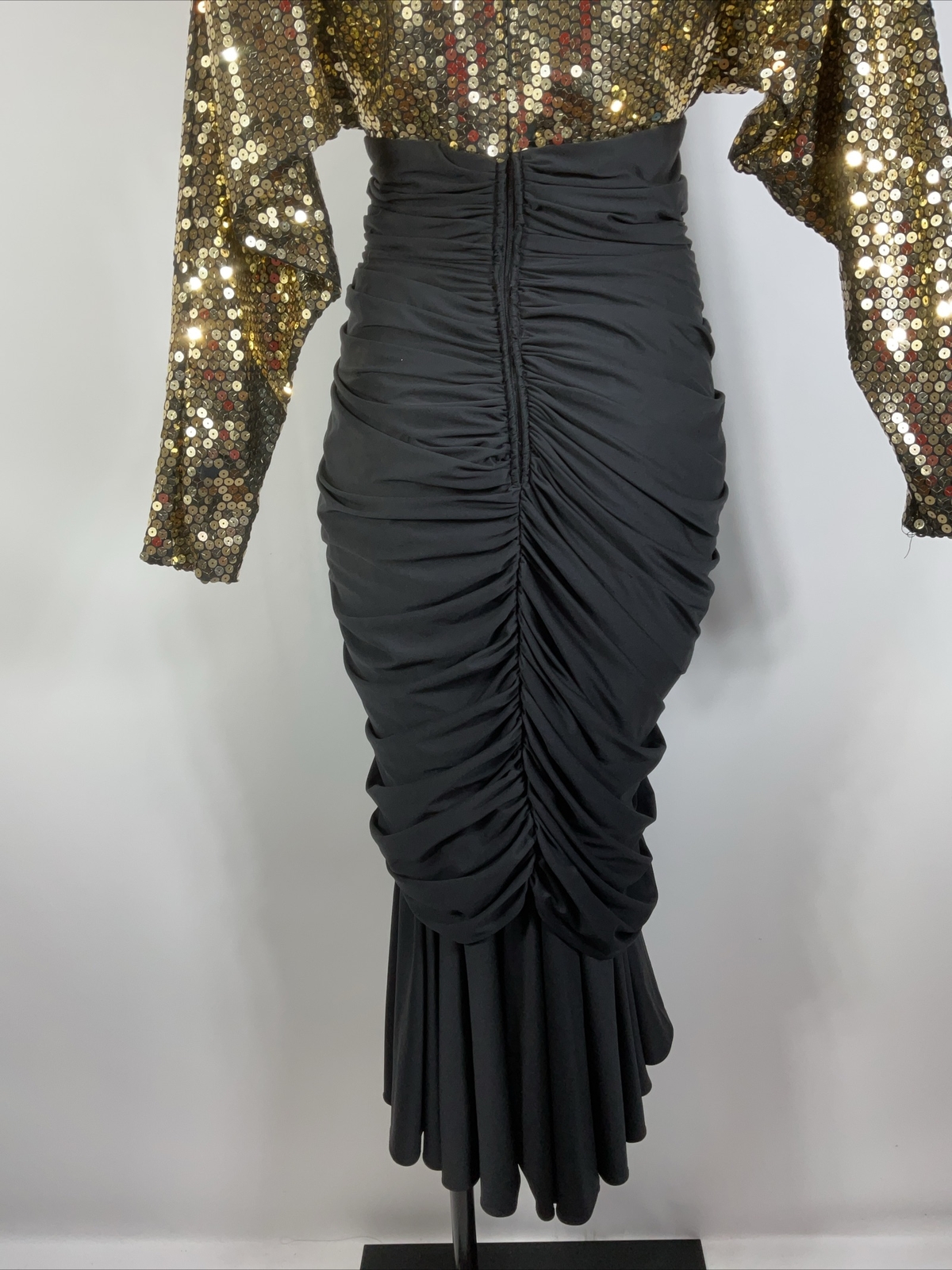 Tadashi VTG Formal Gold Sequin Ruched Draped Cocktail Party Dress Holiday NYE