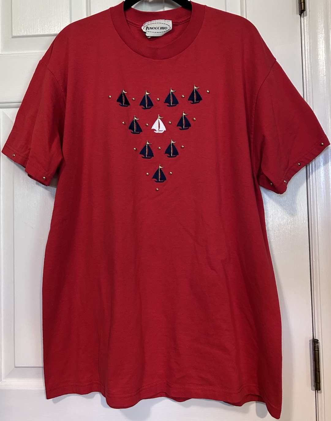 Vintage 90’s Women’s 1X Red T-Shirt Nautical Coastal Grandma Grannycore Beach