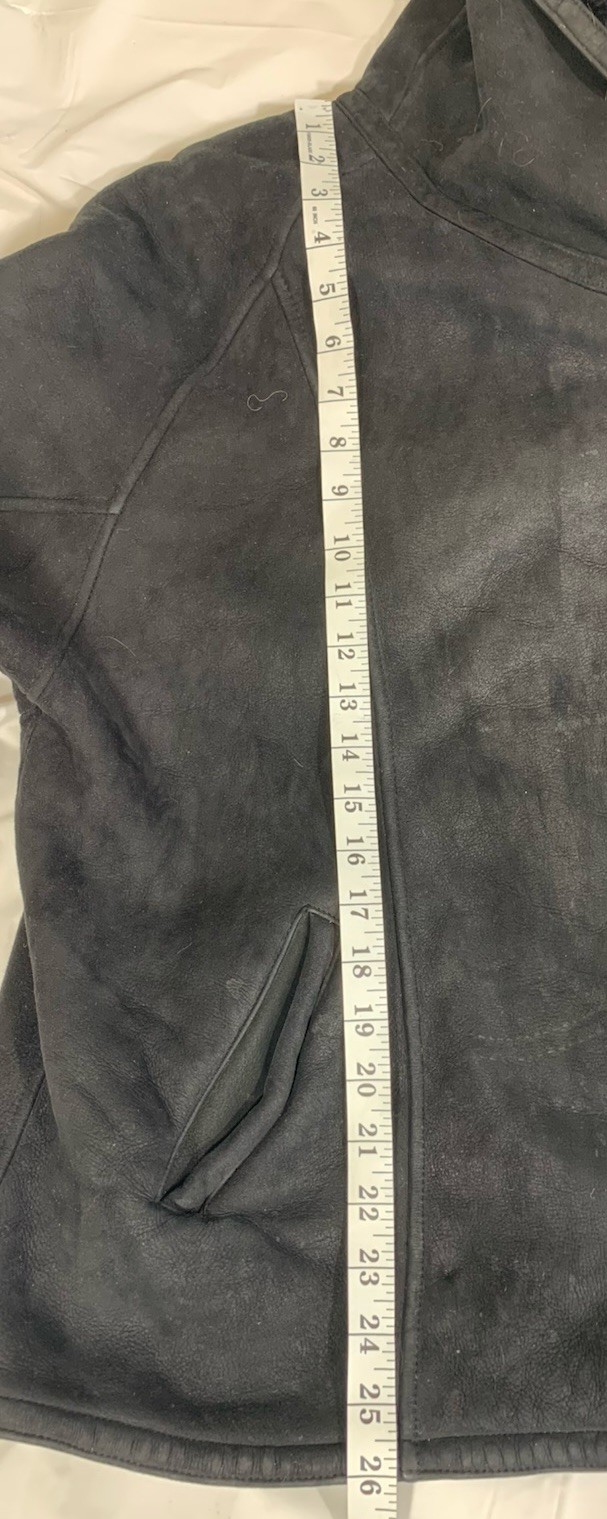 Toppolino Black Coat Fine Leatherwear Hooded Coat Shearling Lined L Vintage