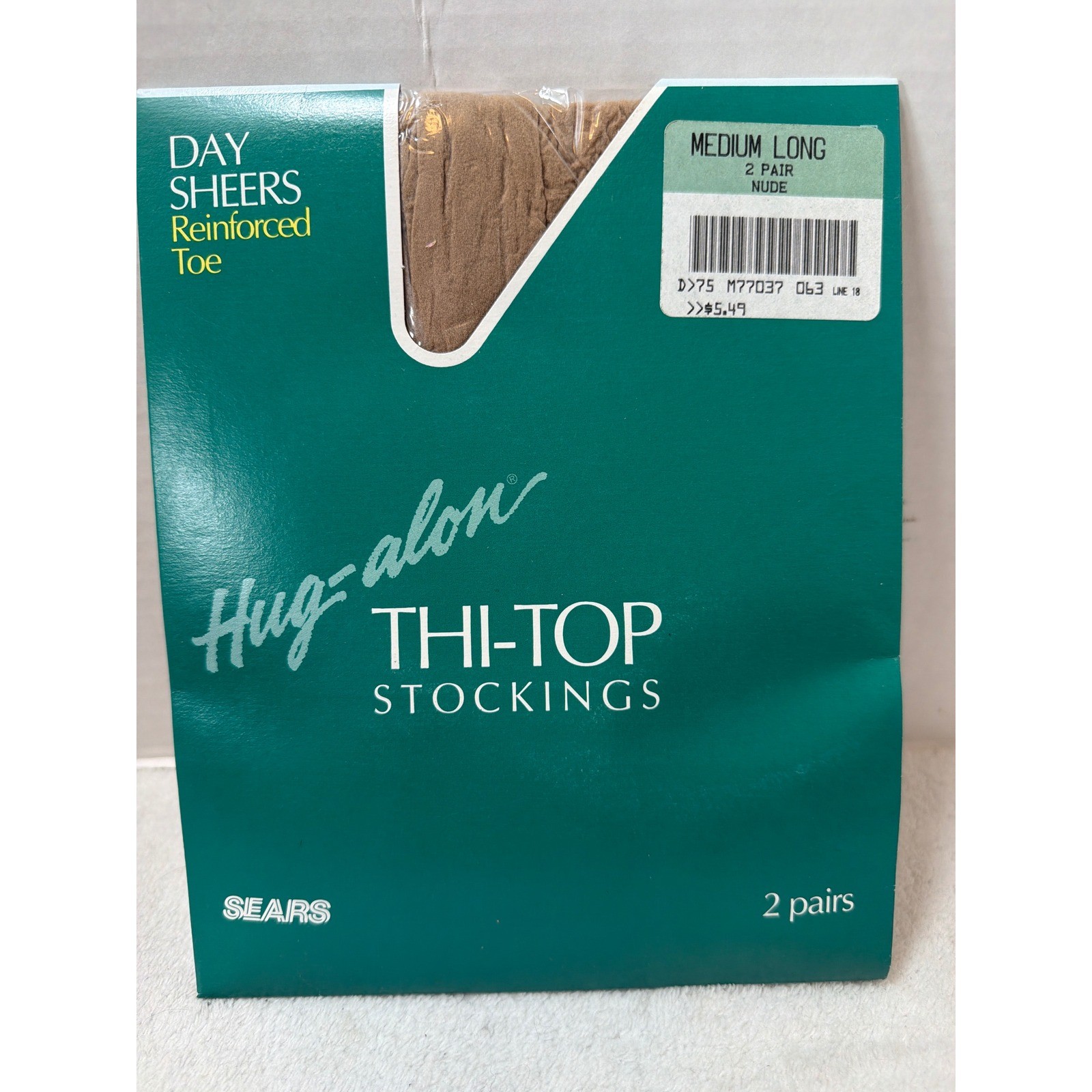 Vintage Sears Hug-alon Thi-Top Stockings Medium Long Nude 2 Pair Day Sheer