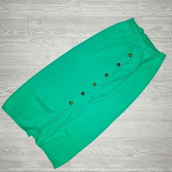 Vintage 1960 js separates button down a line sweater skirt green w/ gold buttons